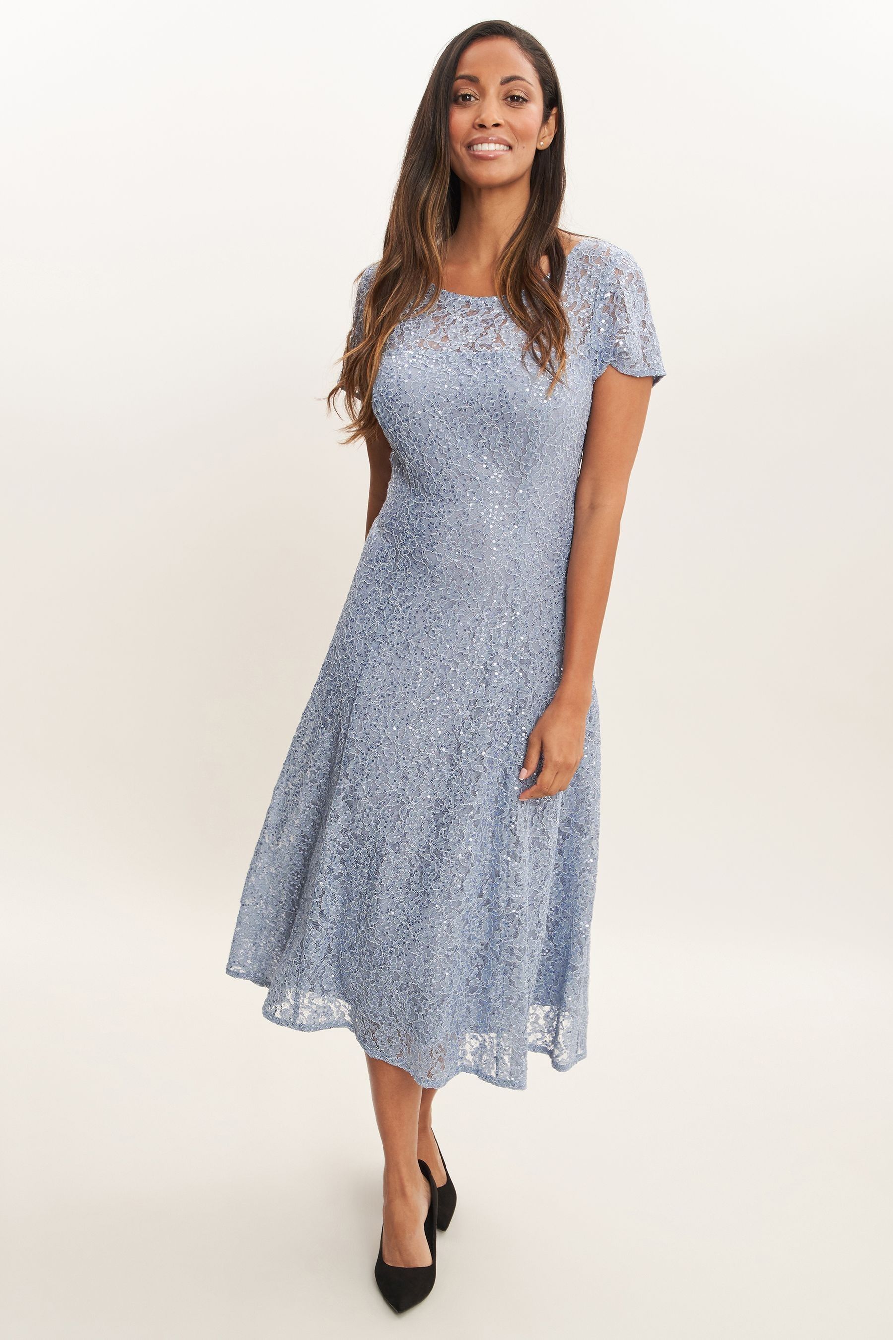 Buy Gina Bacconi Genny Grey Cap Sleeve Midi Length Sequin Lace Dress from Next Luxembourg
