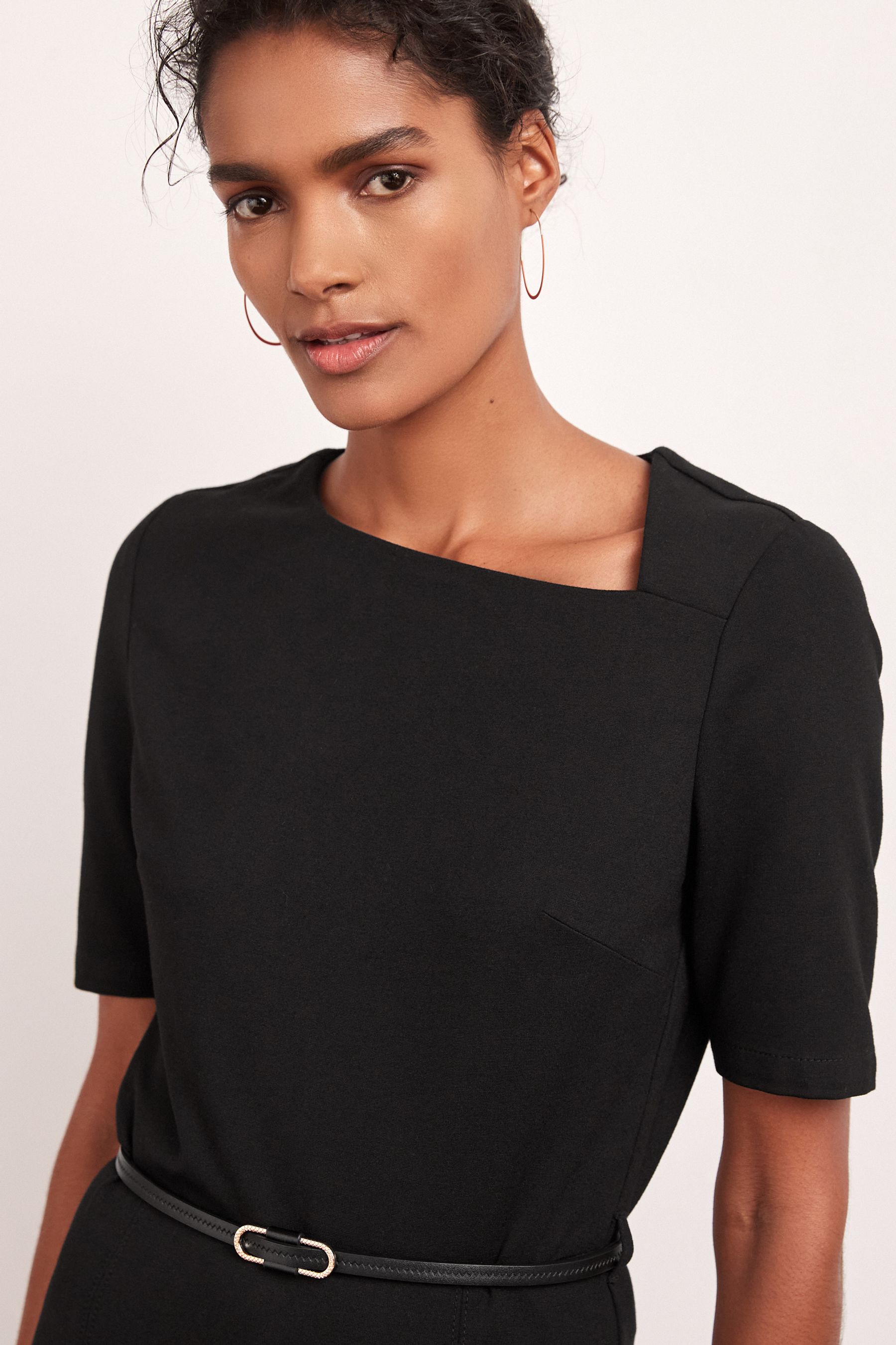 Buy Black Tailored Ponte Belted Midi Dress from Next Luxembourg
