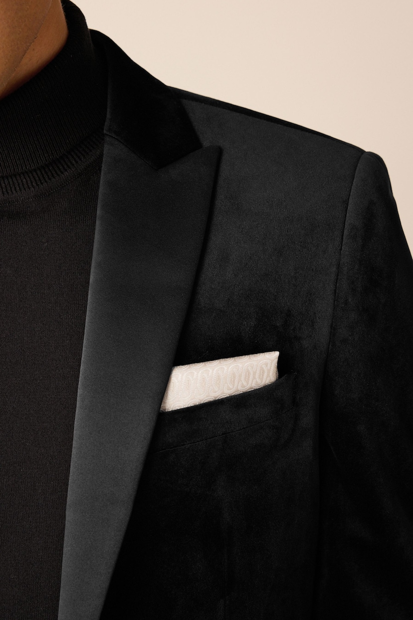 Black Regular Fit Velvet Blazer - Image 4 of 5