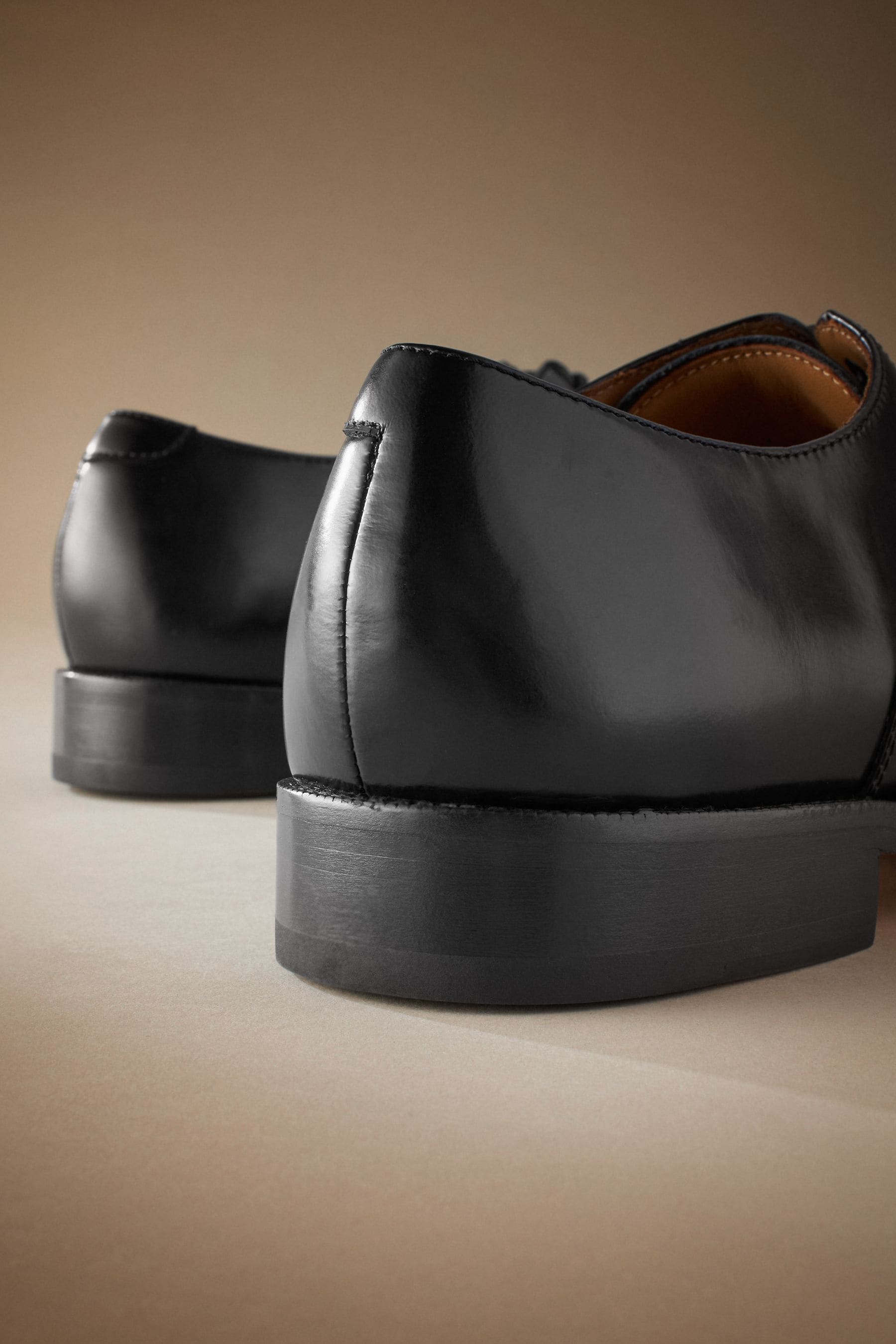 Black Signature Leather Sole Oxford Toe Cap Shoes