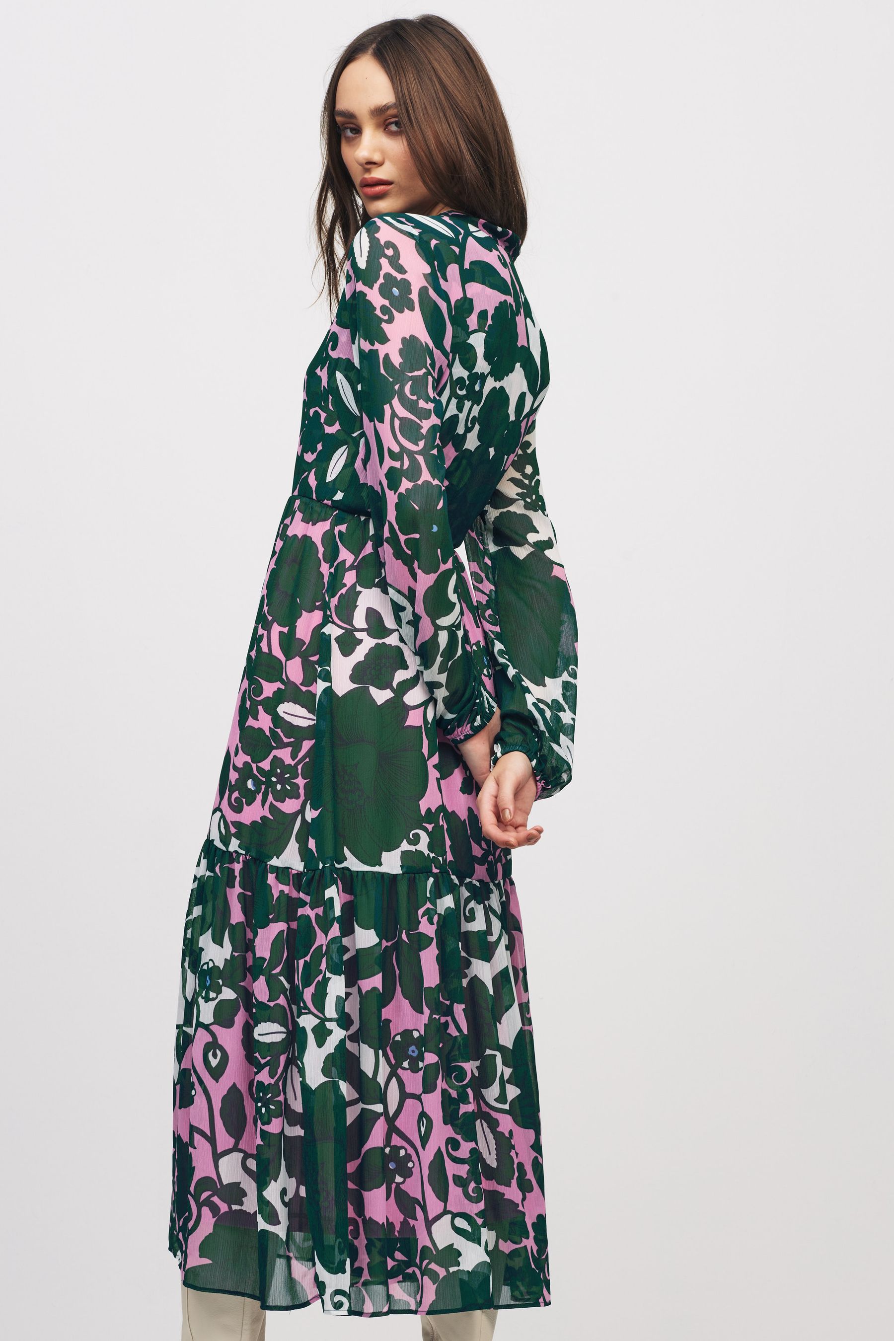 Buy Emme Marella Green Pink Halle Floral Tiered Midi Dress from Next Austria