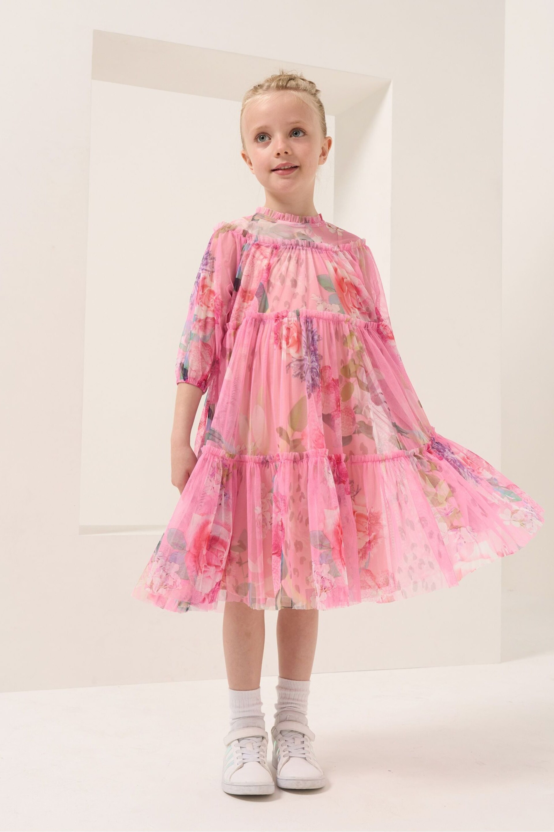 Angel & Rocket Pink Floral Eleanor Print Mesh Dress - Image 2 of 6