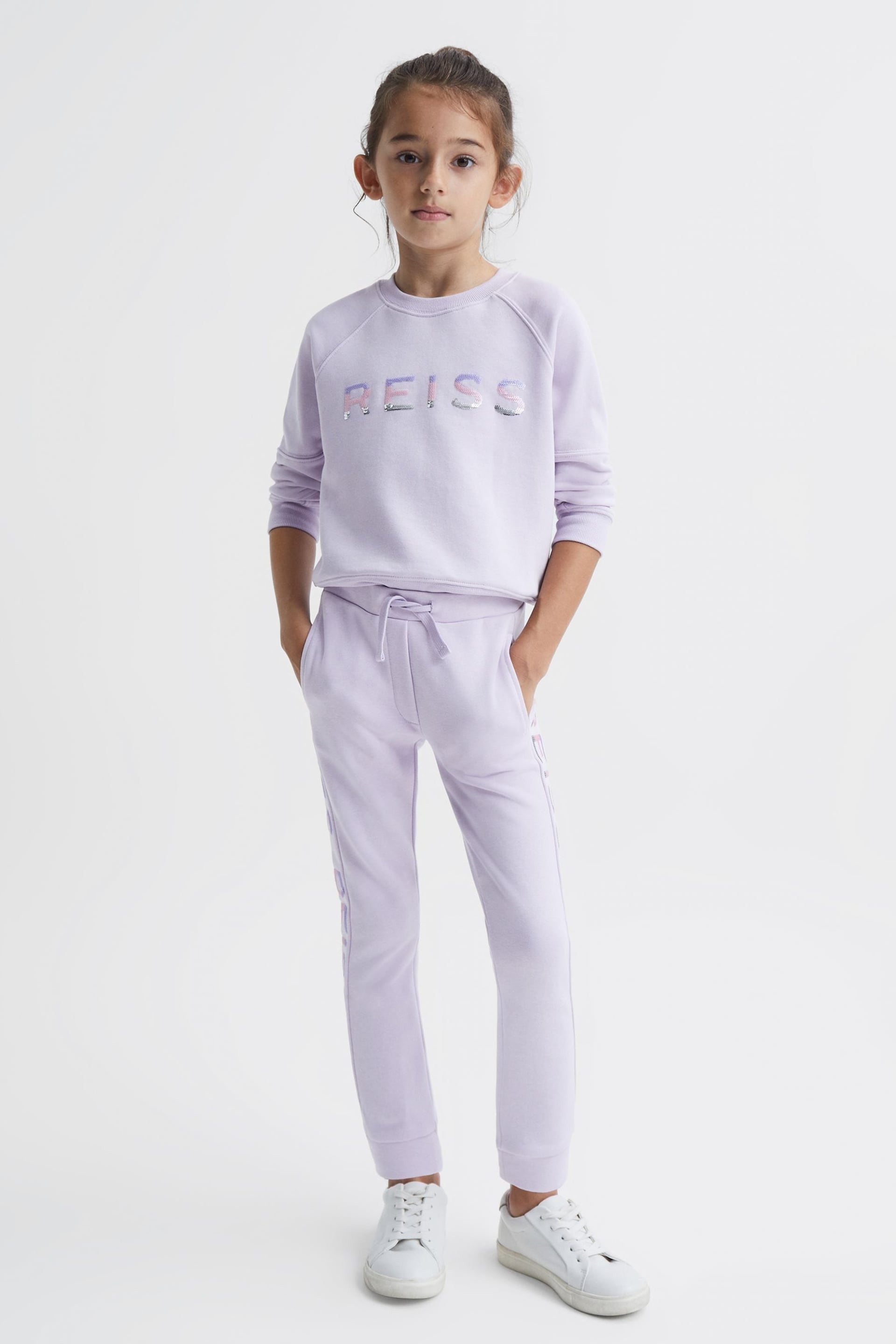 Reiss Lilac Bryony Junior Sequin Crew Neck Jumper - Image 3 of 7