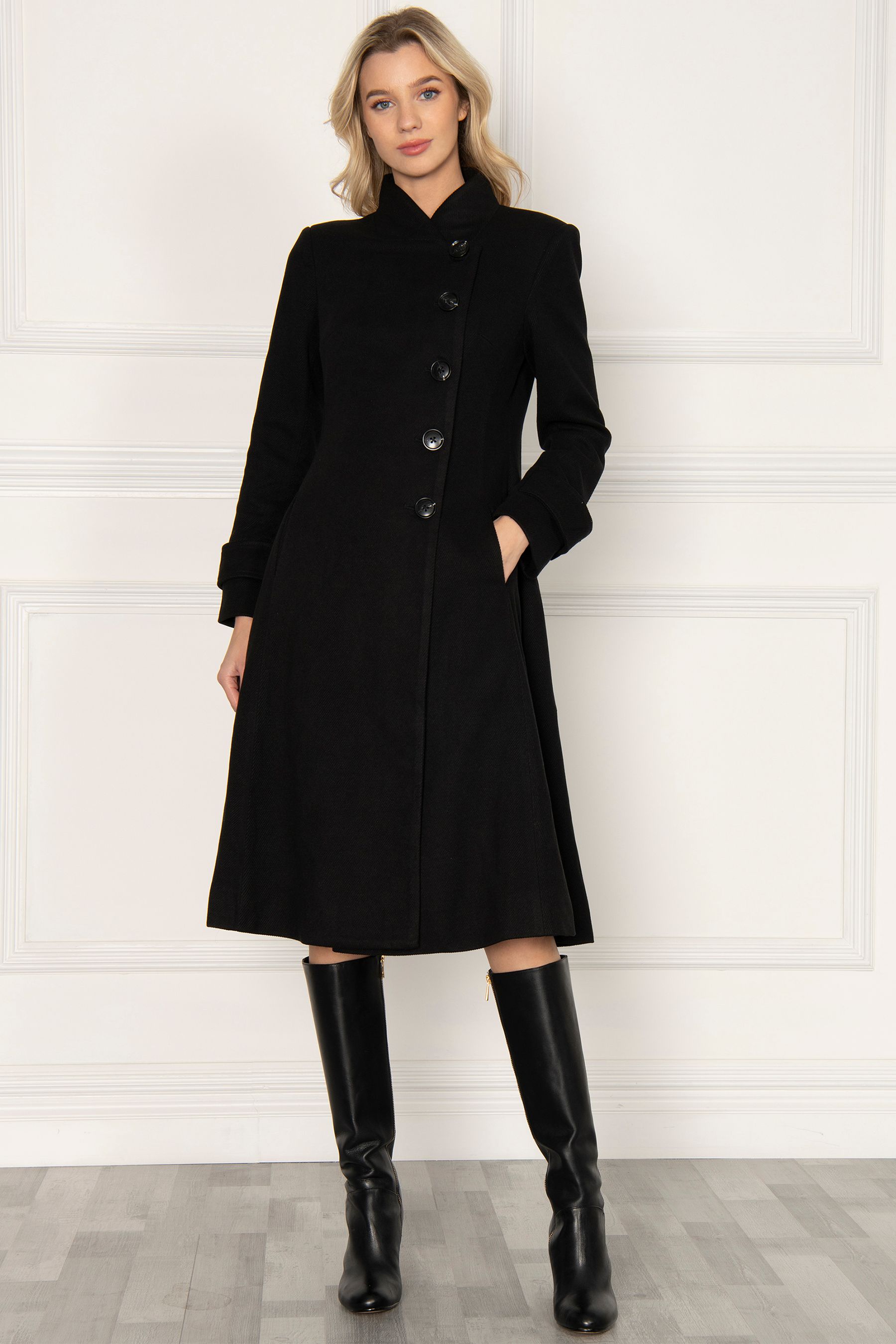 Buy Jolie Moi Black Celesta Fit And Flare Coat from Next Luxembourg