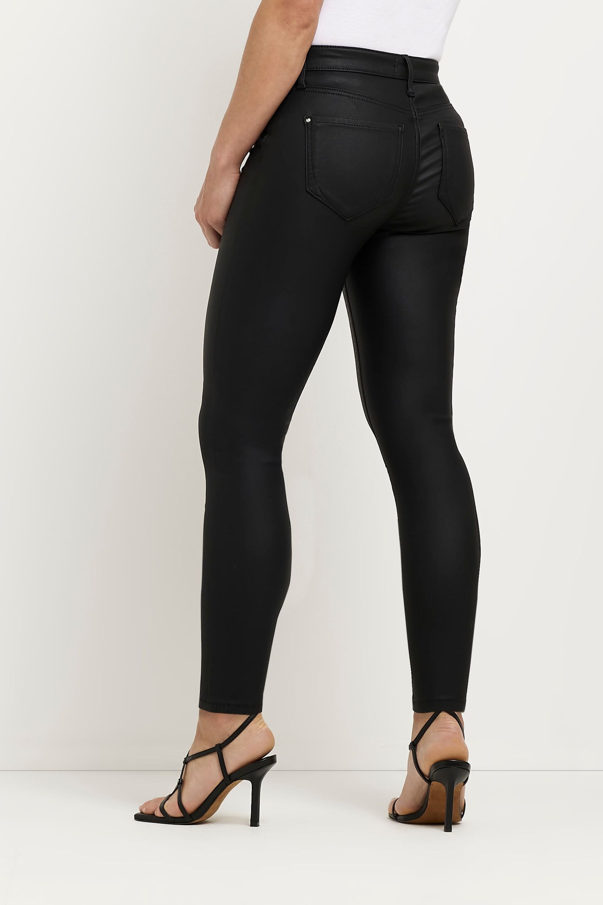 River Island Black Petite Mid Rise Coated Skinny Jeans - Image 2 of 5