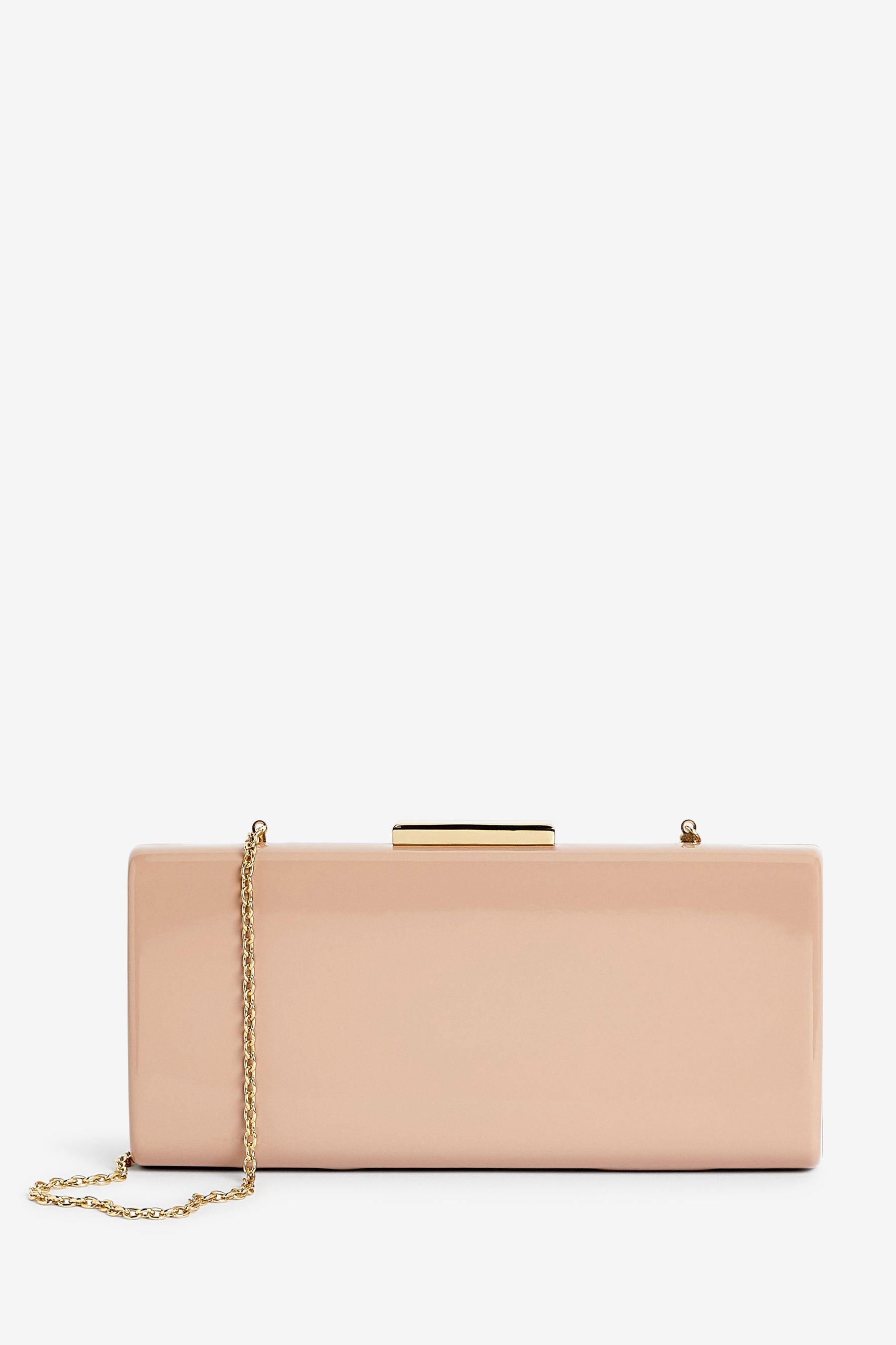 Buy Nude Cream Patent Boxy Clutch Bag from Next Belgium
