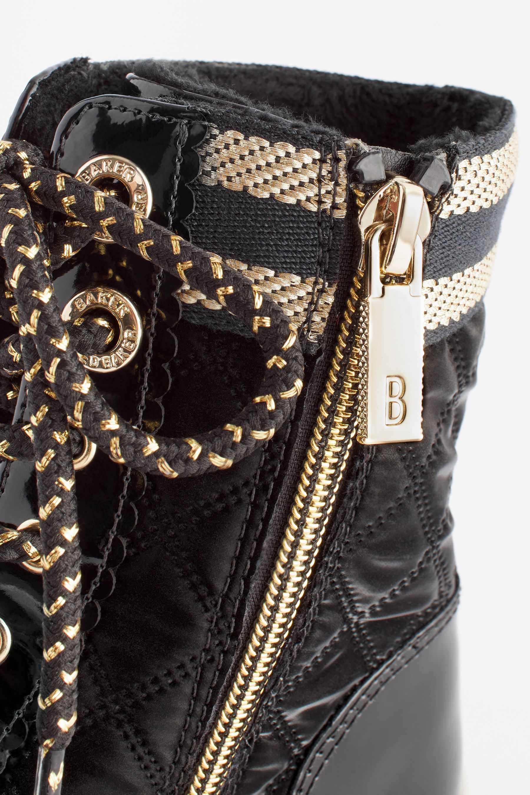 Buy Baker by Ted Baker Girls Quilted Lace Up Black Boots with Gold Trims from Next Luxembourg