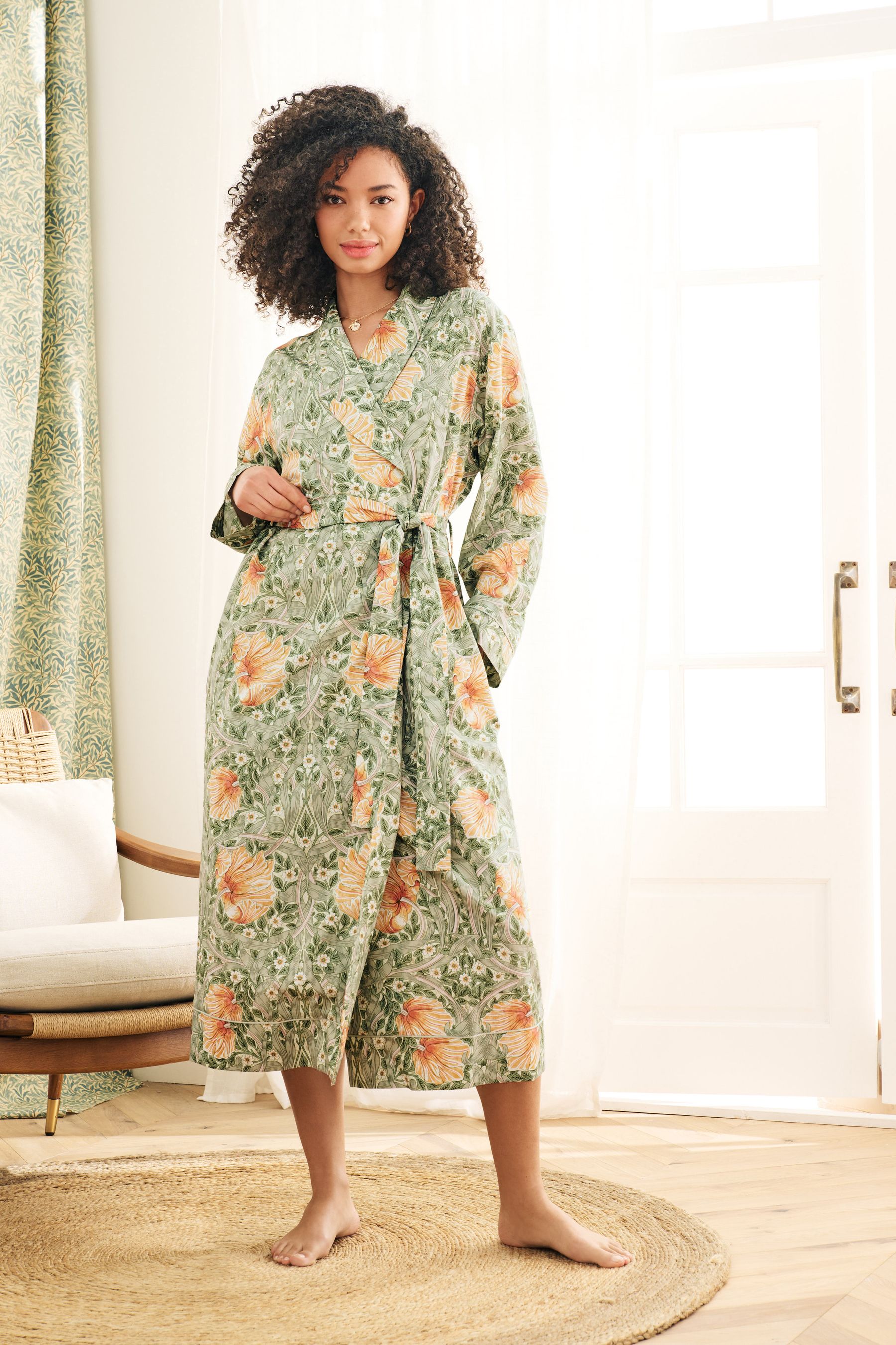 Green floral dressing gown deals