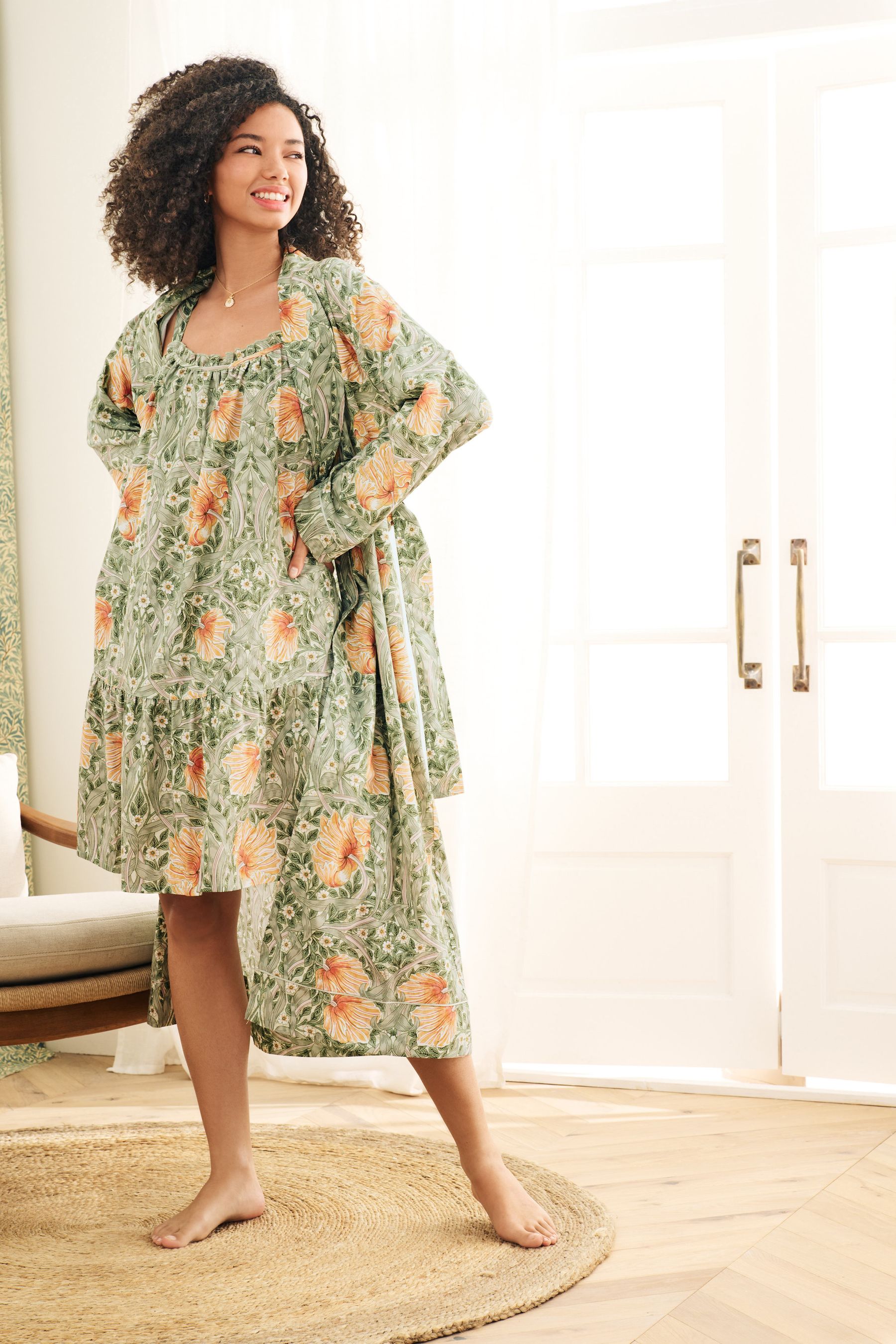 Buy Morris Co Green Floral Lightweight Dressing Gown from Next Luxembourg