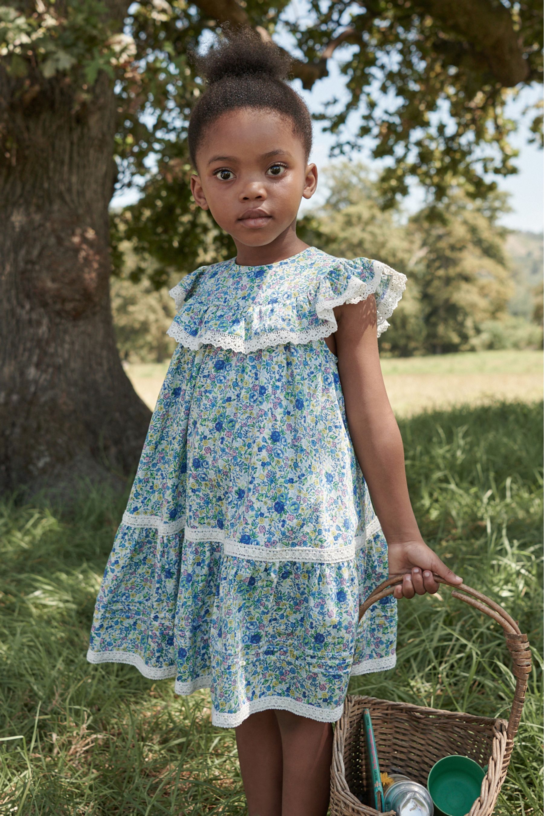 Buy Laura Ashley Blue Lace Trim Dress from Next Luxembourg