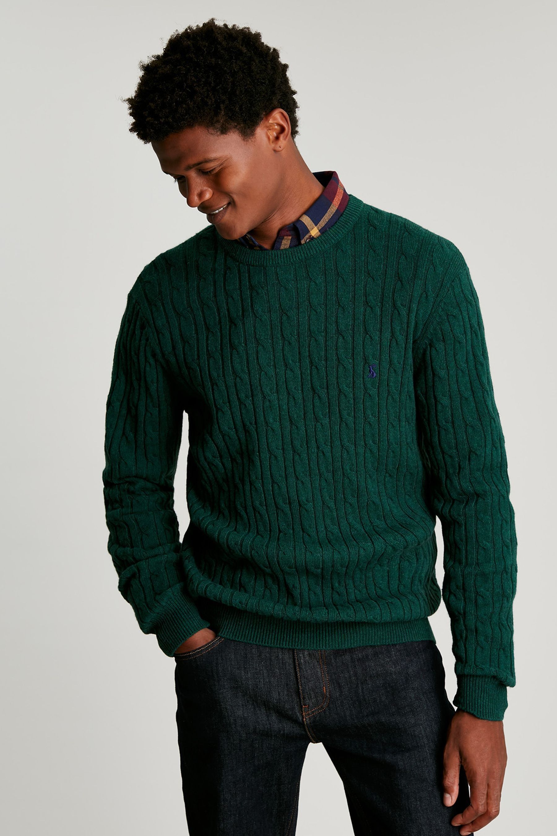 Buy Joules Green Glendale Fine Knit Cable Crew Neck Jumper from Next Luxembourg