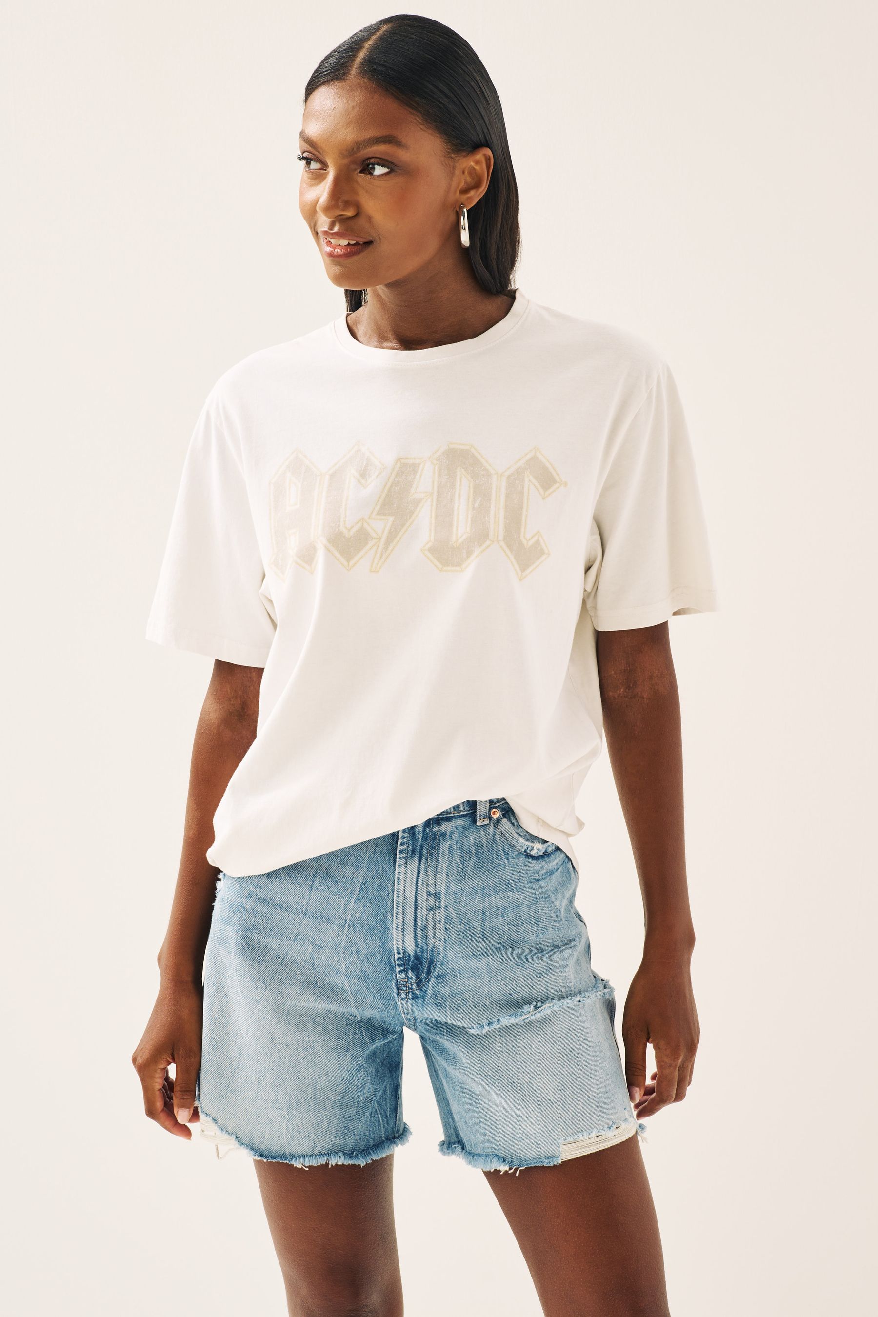 Buy Ecru Cream ACDC License Band T Shirt from Next Luxembourg