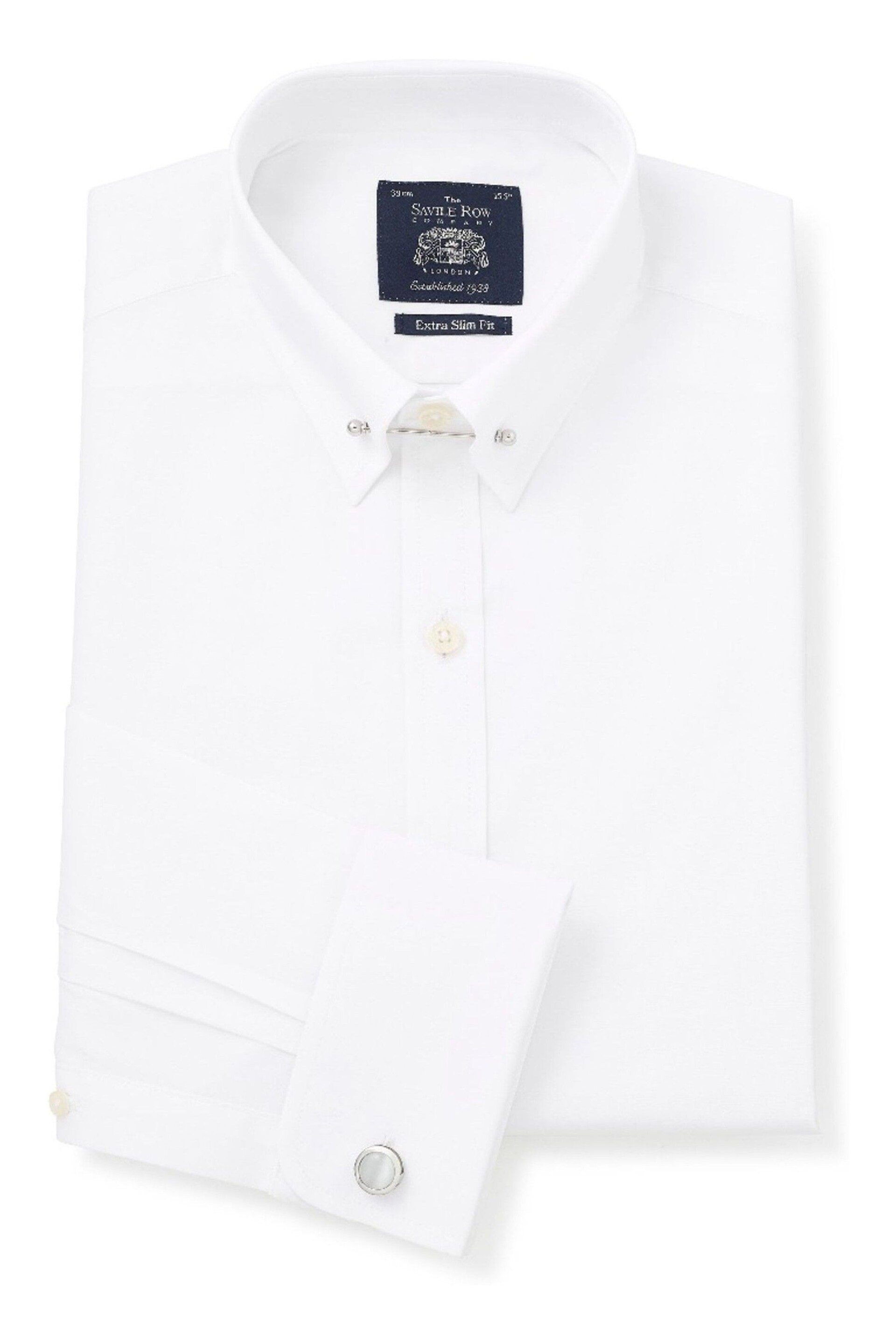 Savile Row Co White Extra Slim Pin Collar Double Cuff Shirt - Image 2 of 4