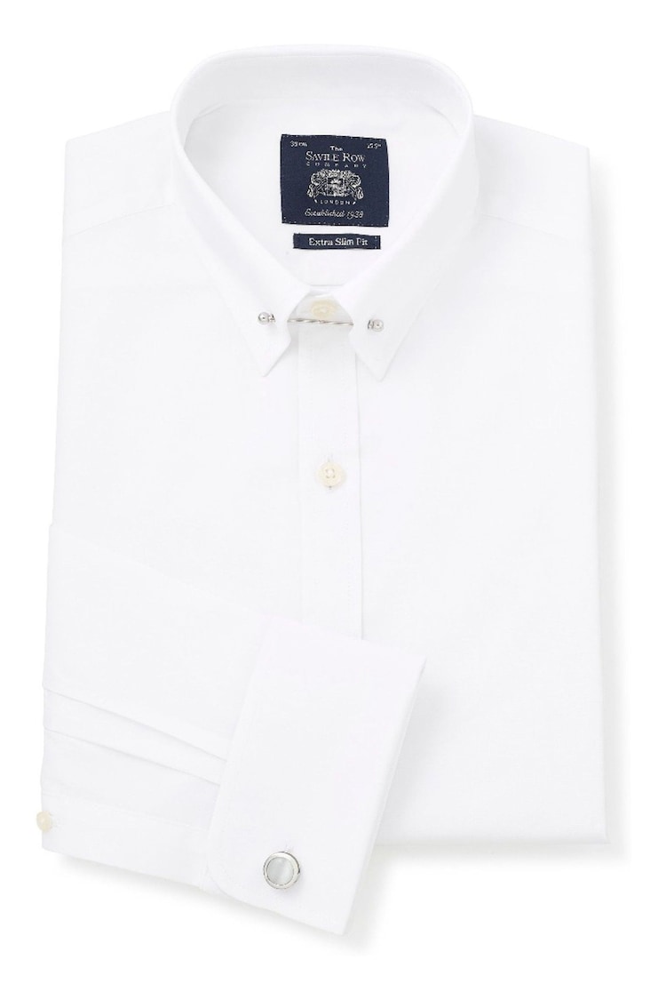 Savile Row Company Slim Extra Pin Collar Double Cuff 100% Cotton White Shirt - Image 2 of 4