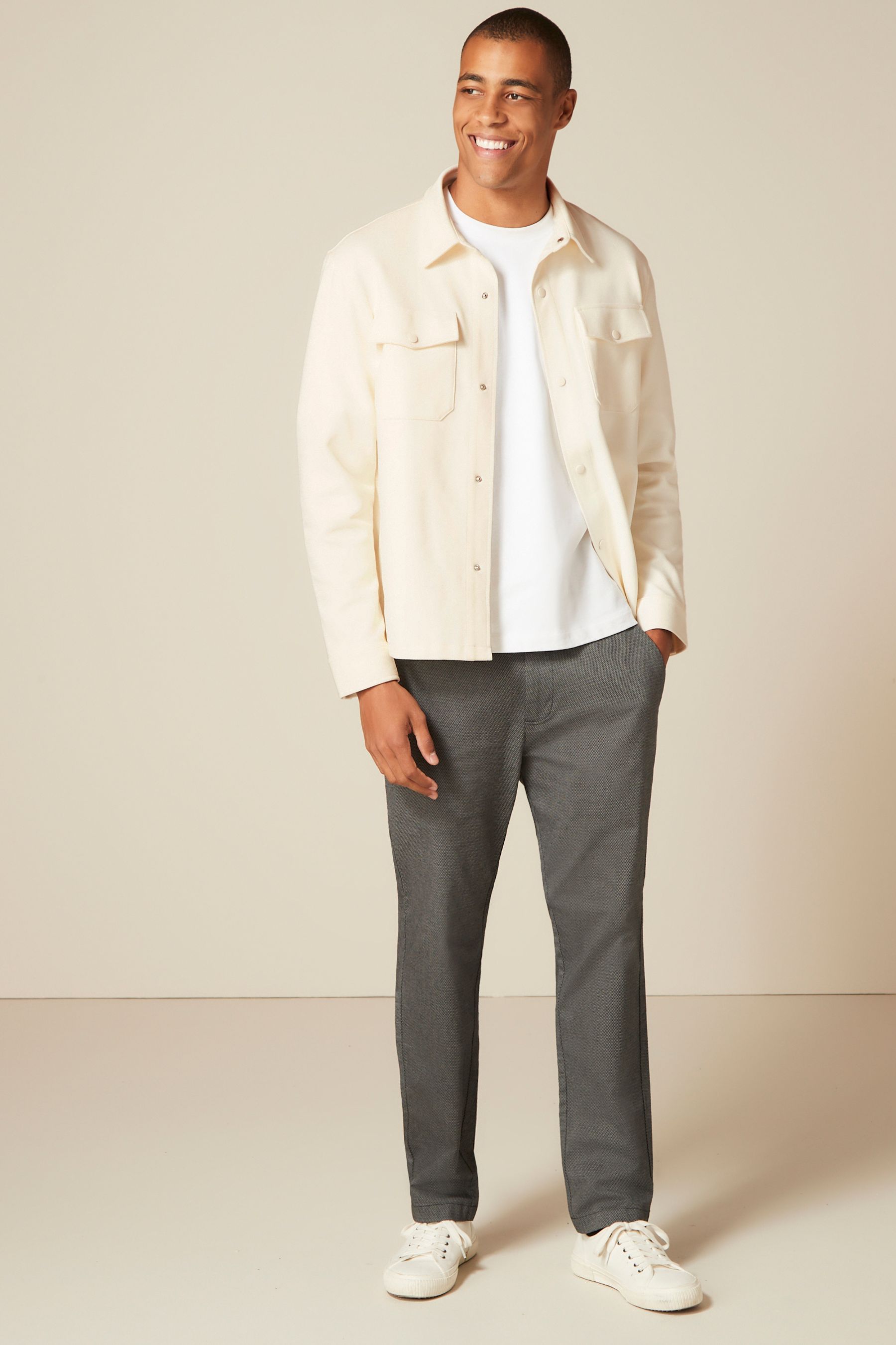 Buy Ecru White Premium Texture Jersey Shacket from Next Luxembourg