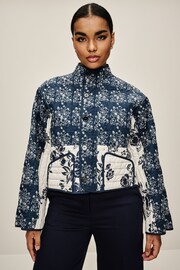 Navy Blue Quilted Floral Jacket - Image 3 of 7