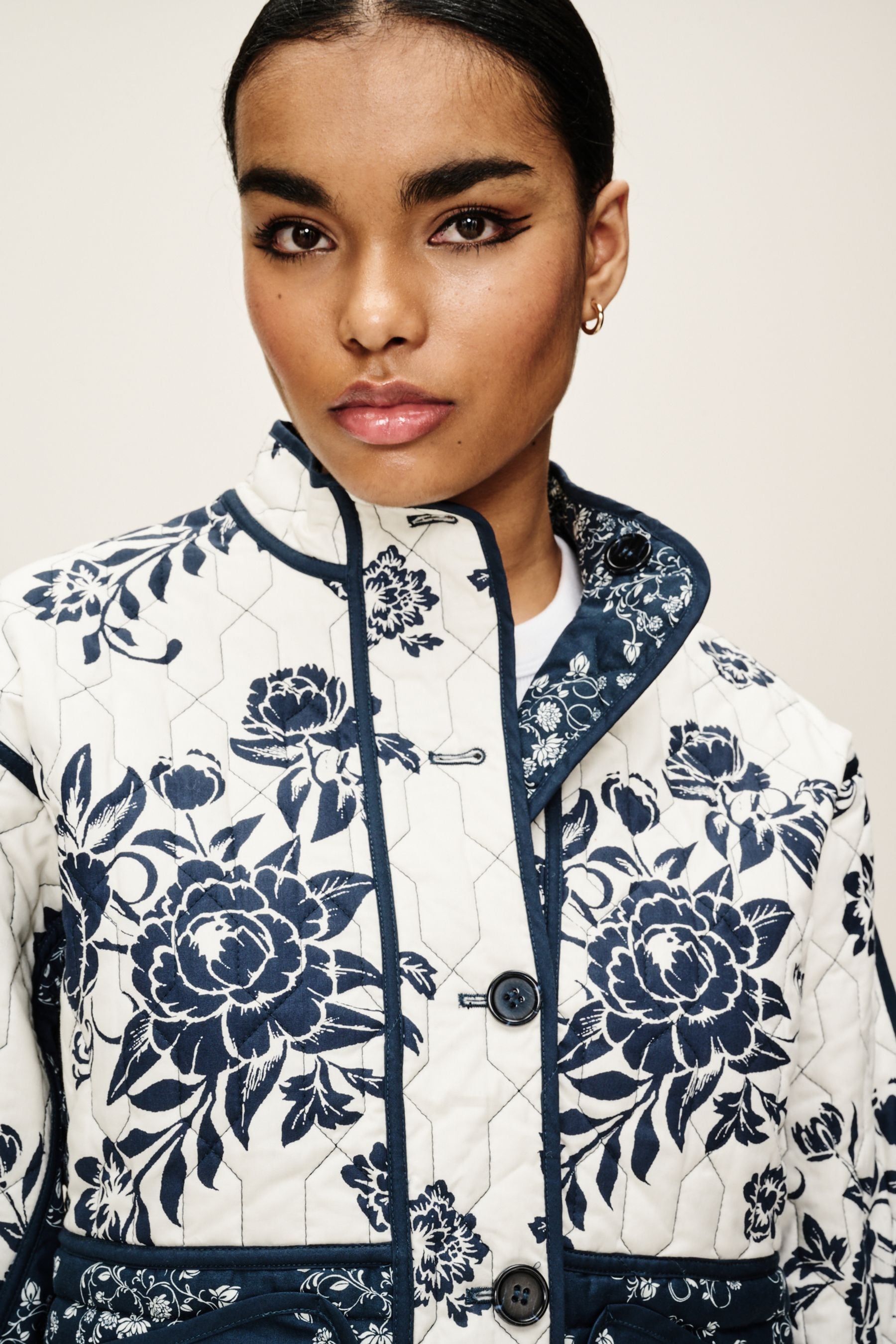 Buy Navy Blue Quilted Floral Jacket from Next Luxembourg