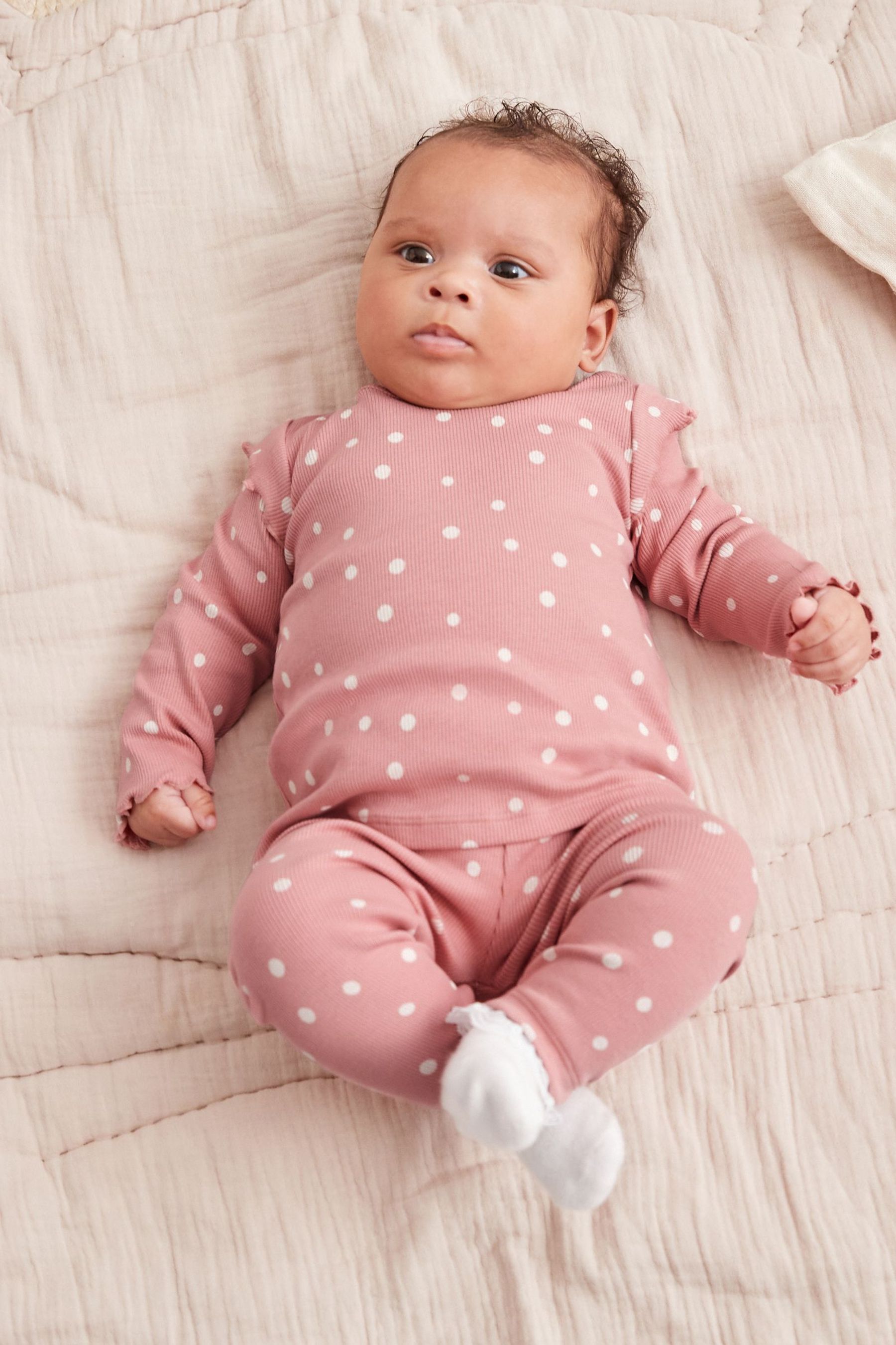 Buy Pink Polka Dot Baby Top And Leggings Set from Next Luxembourg