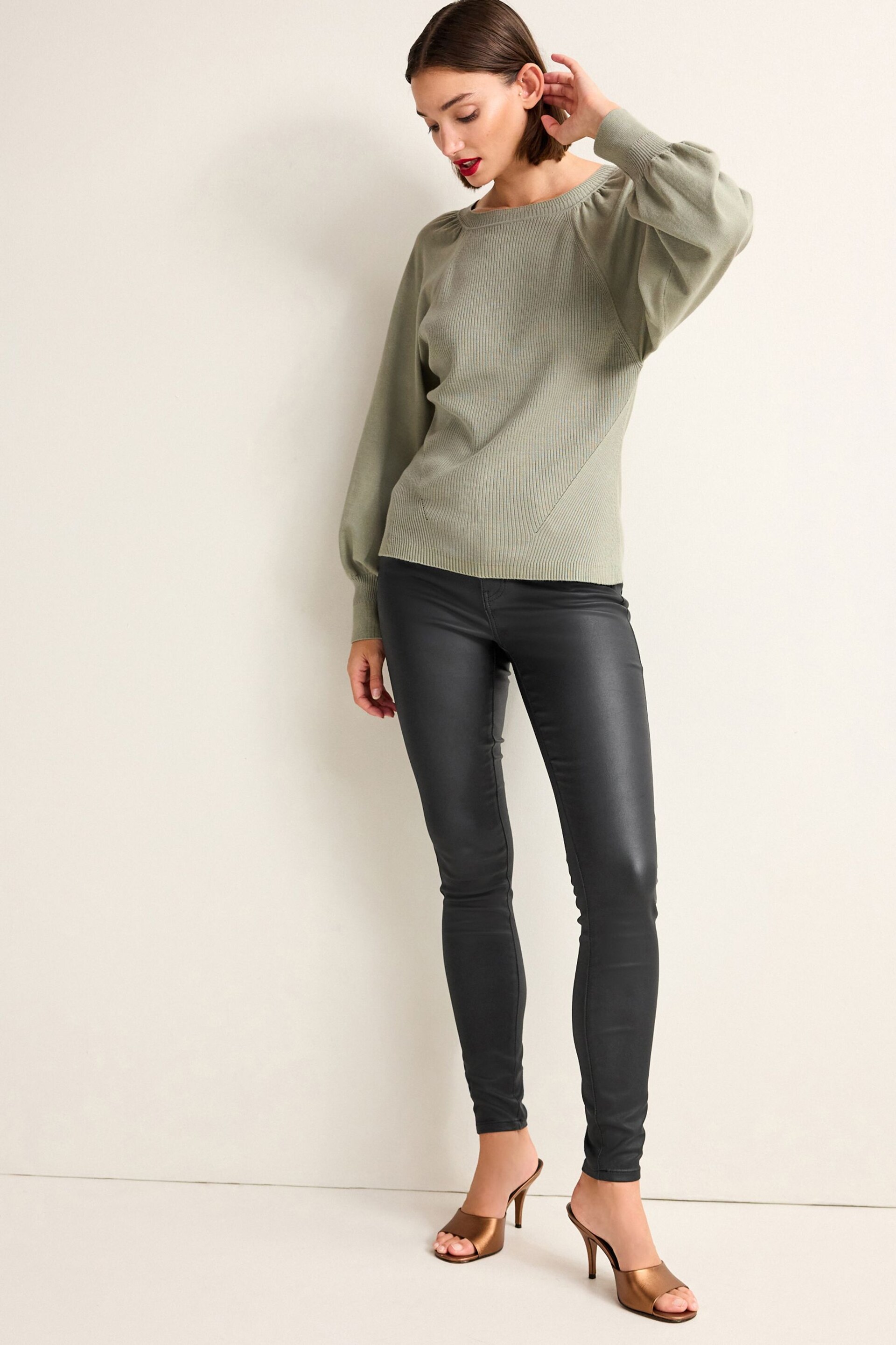 Sage Green Puff Sleeve Jumper - Image 2 of 6