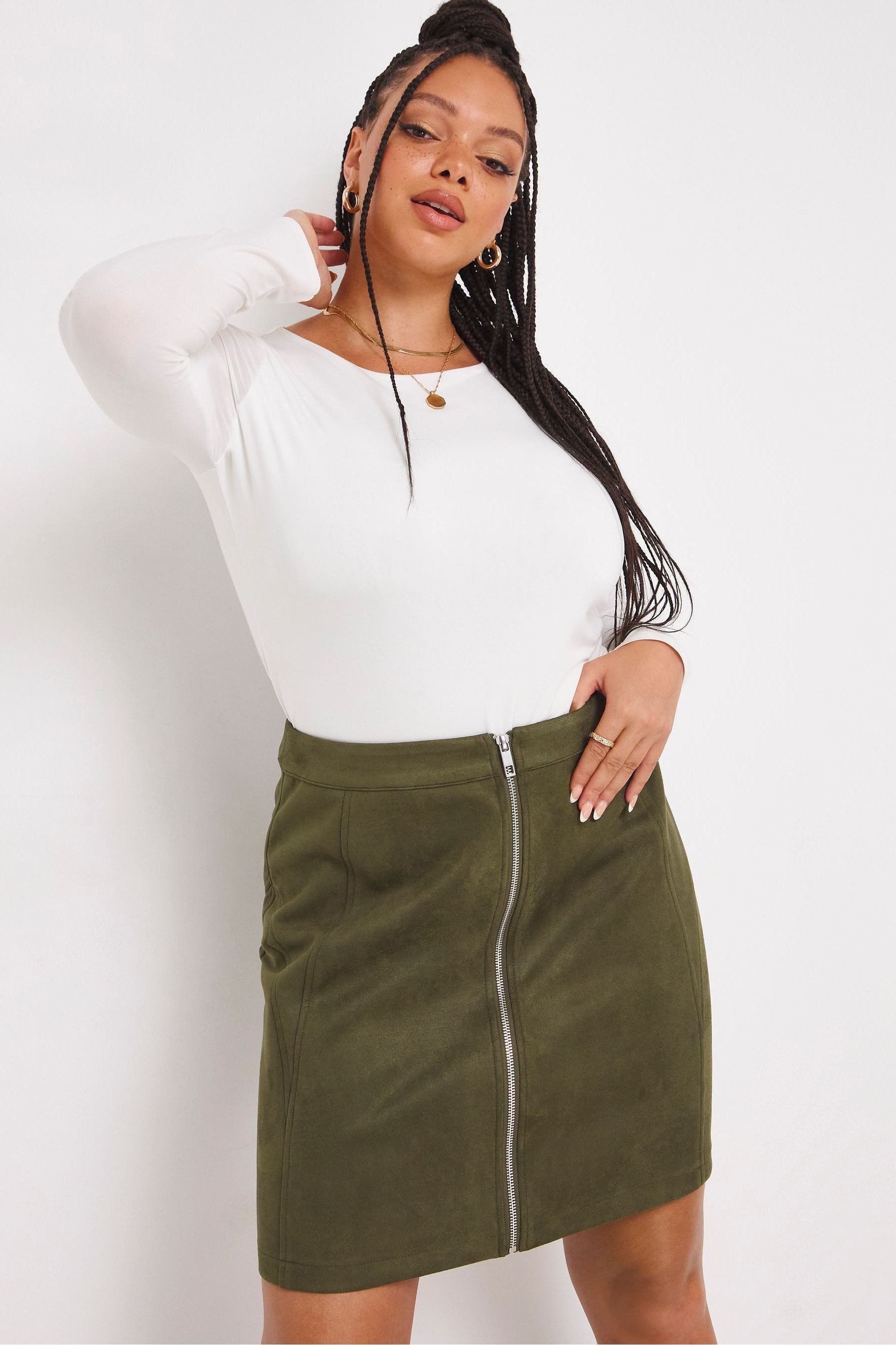 Buy Simply Be Green Suedette Zip Through Mini Skirt from Next Luxembourg