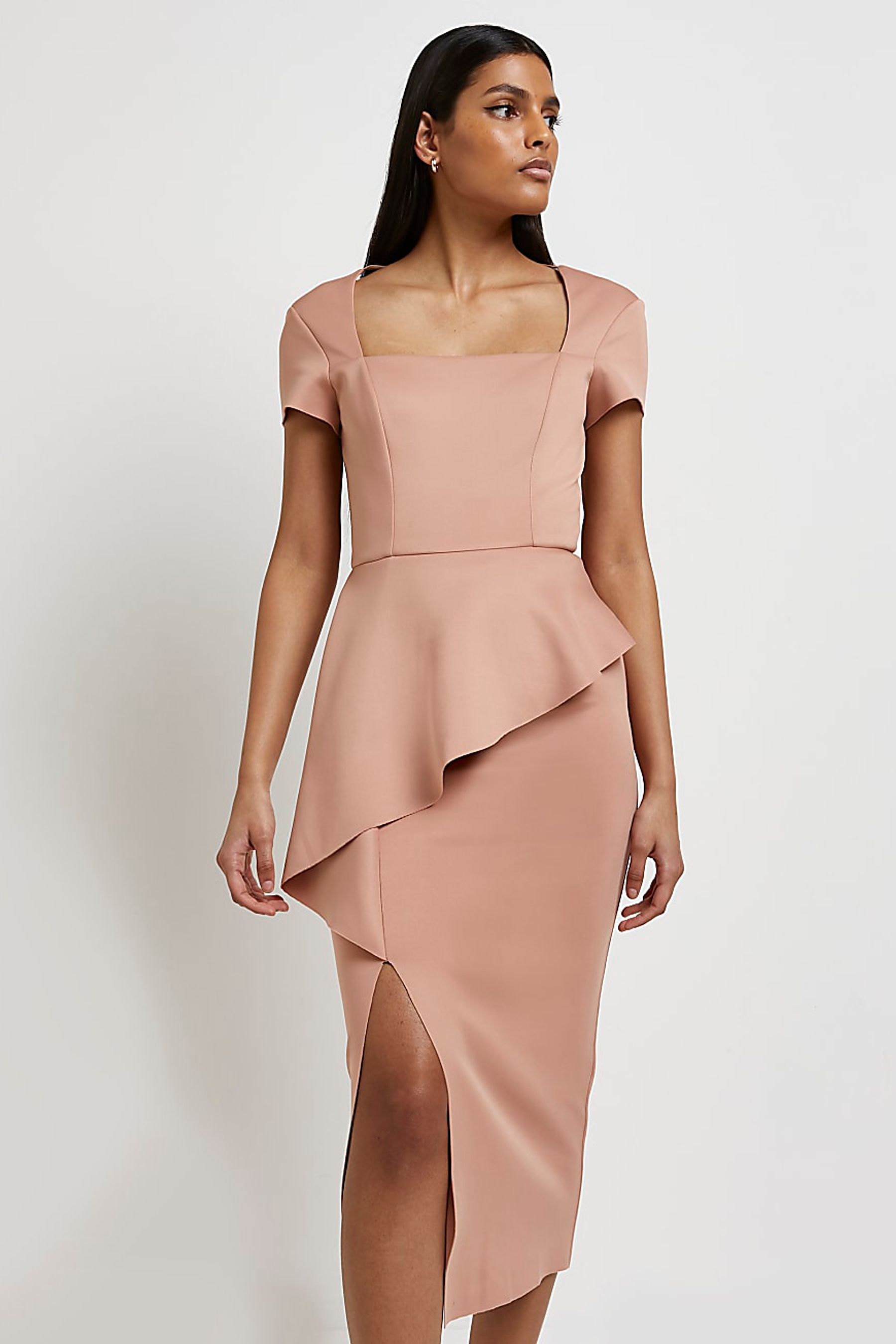 Buy River Island Brown Square Neck Peplum Dress from Next Ireland