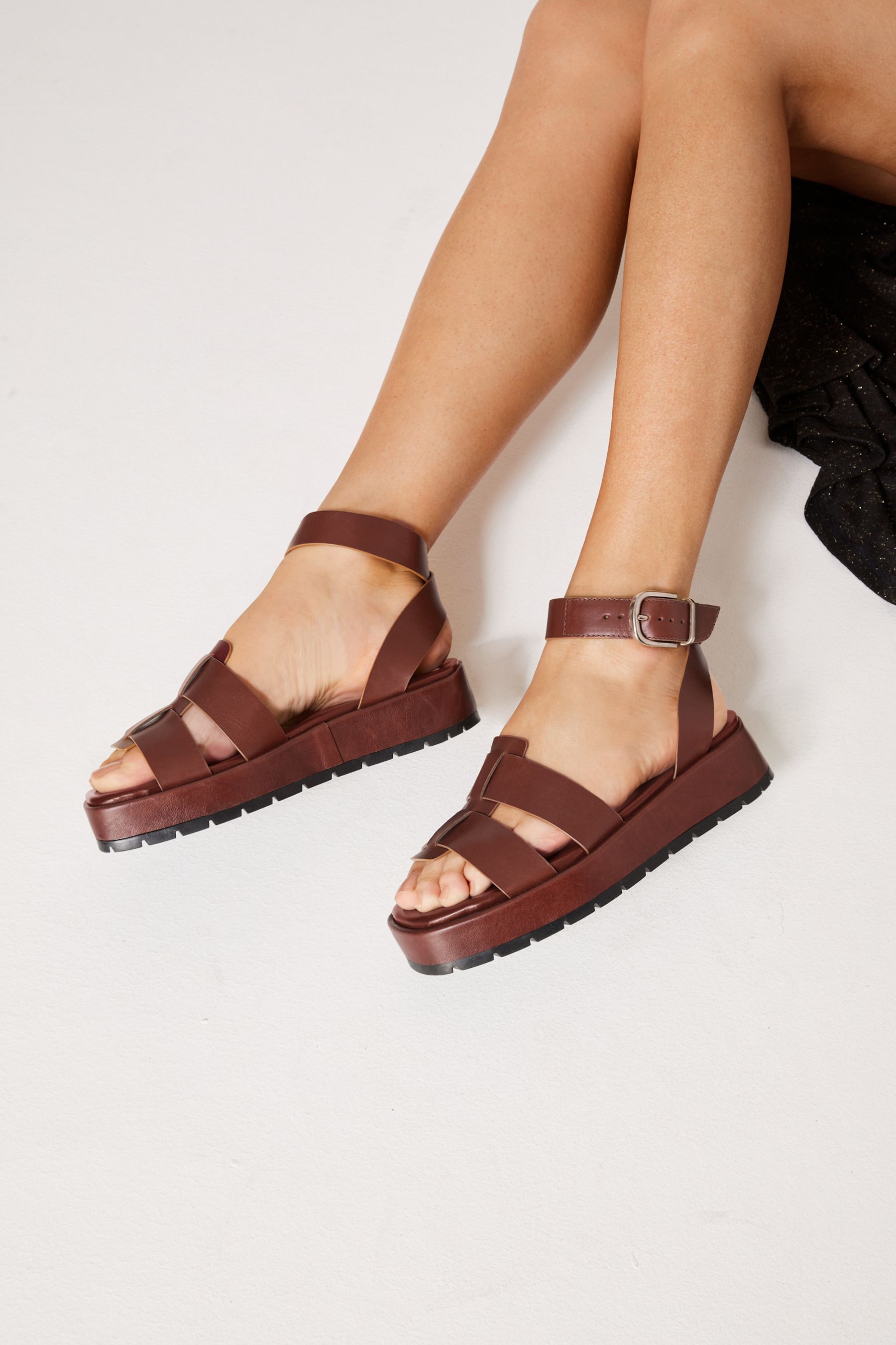 Brown chunky sandals clearance