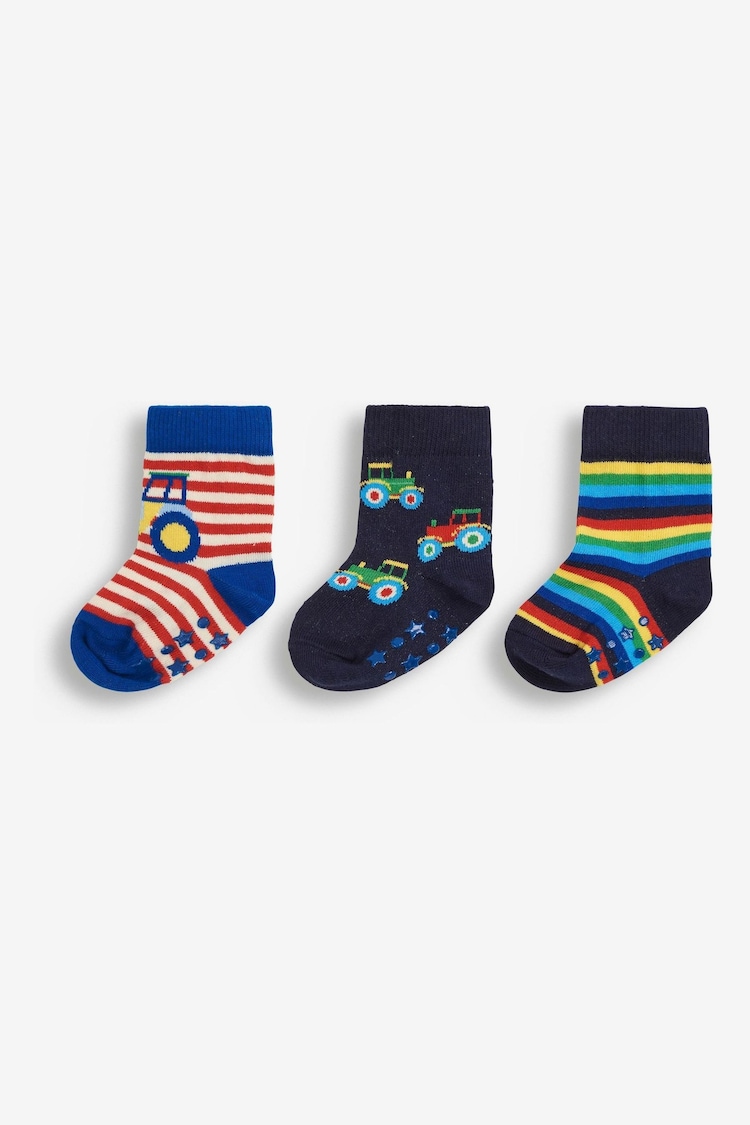 JoJo Maman Bébé Navy Boys' 3-Pack Navy Tractor Cotton Rich Socks - Image 1 of 2