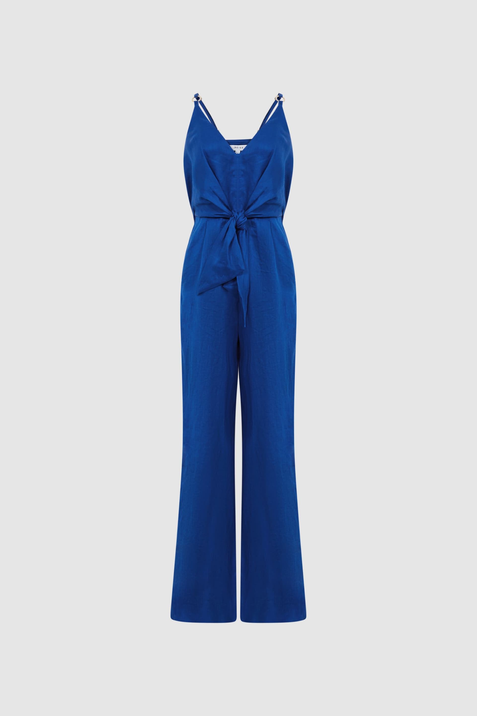 Reiss Bright Blue Ana Linen Jumpsuit - Image 2 of 7
