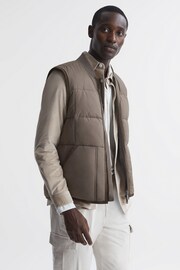 Reiss Mushroom Pilgrim Quilted Contrast Trim Gilet - Image 1 of 5