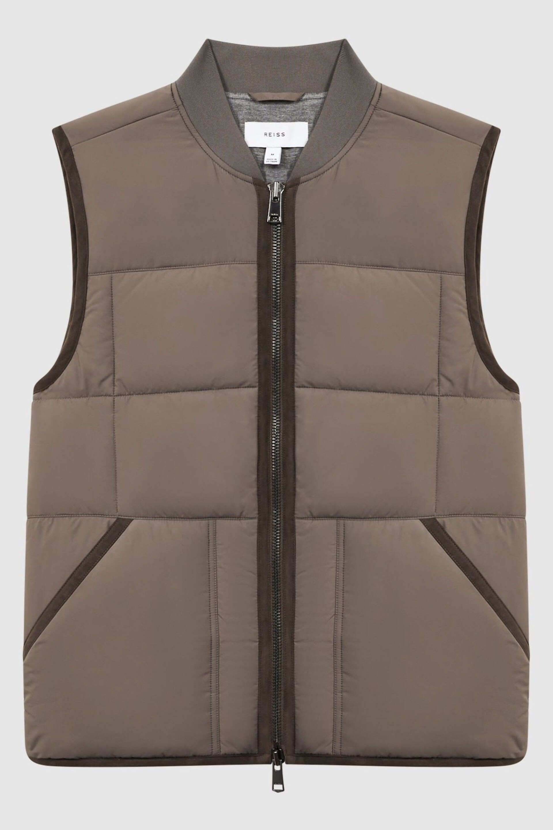 Reiss Mushroom Pilgrim Quilted Contrast Trim Gilet - Image 2 of 5