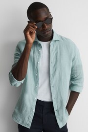 Reiss Aquamarine Ruban Linen Long Sleeve Shirt - Image 1 of 6