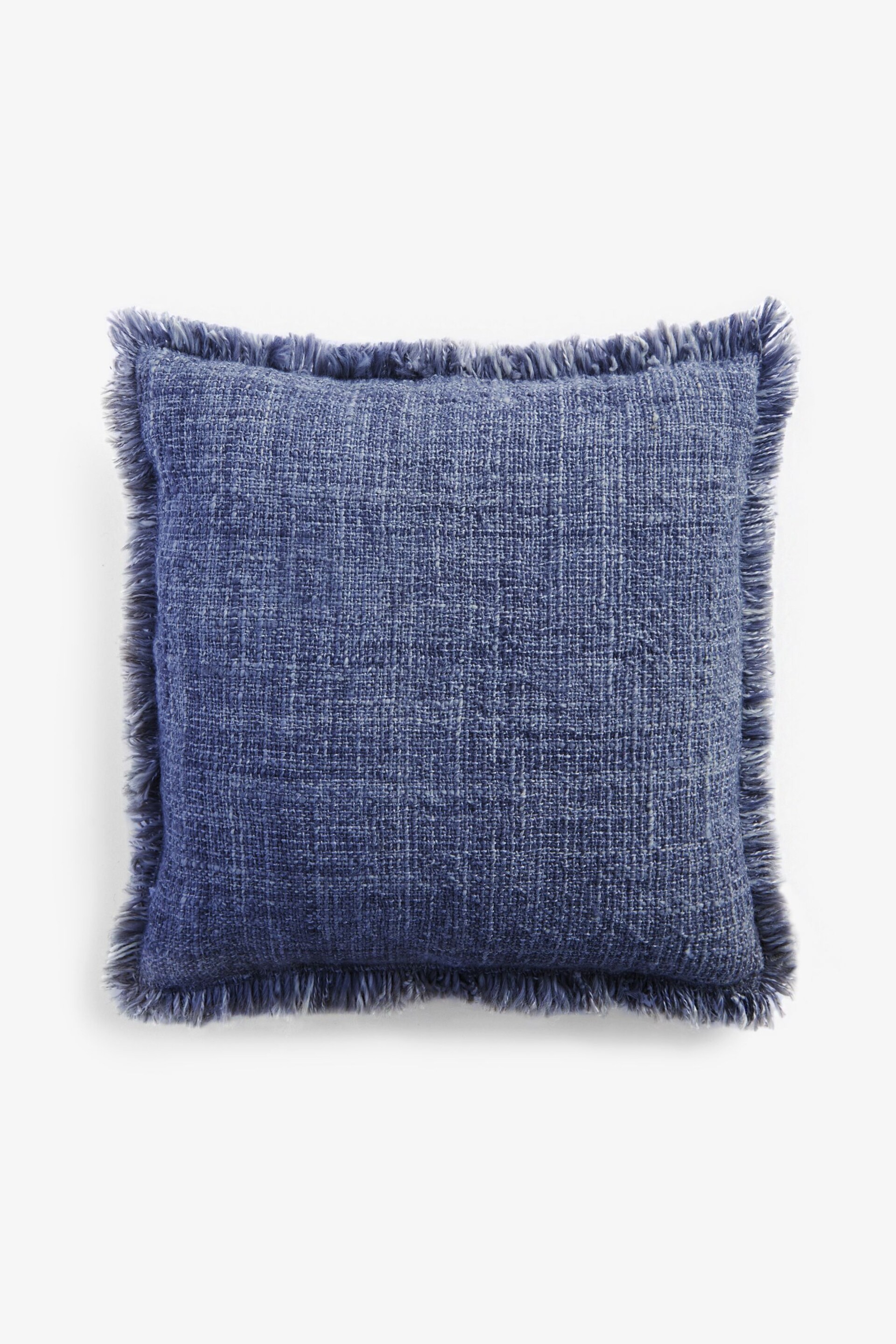 Blue 50 x 50cm Harlston Textured Fringe Cushion - Image 2 of 4