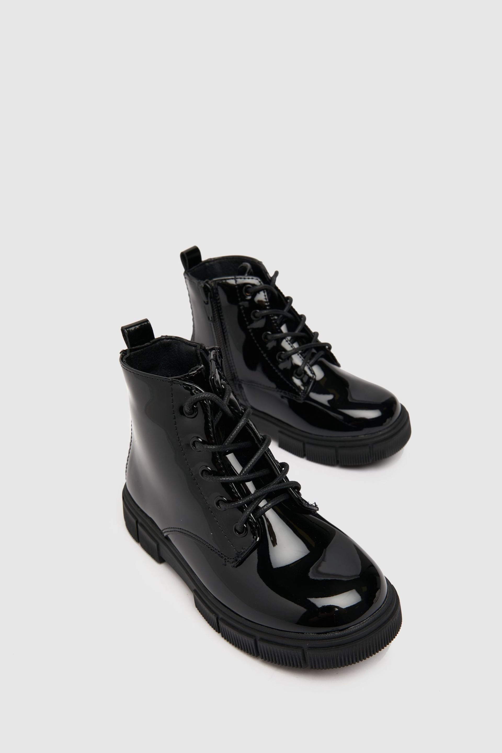 Schuh Black Chant Patent Lace Boots - Image 3 of 4