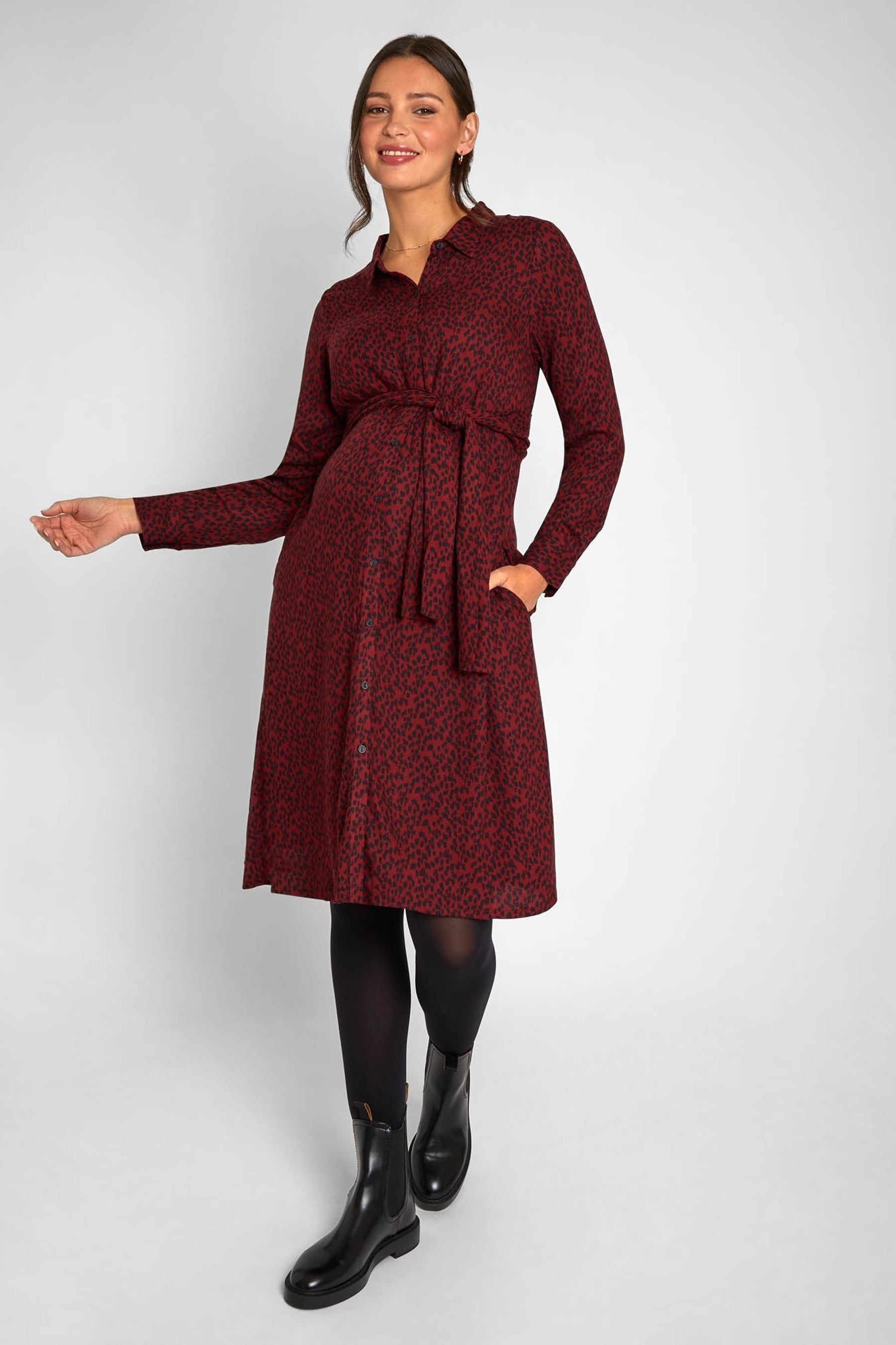 Buy JoJo Maman Bebe Burgundy Red Animal Print Shirt Maternity Dress With Tie from Next Pakistan