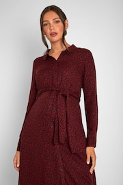 JoJo Maman Bébé Burgundy Red Animal Print Shirt Maternity Dress With Tie - Image 4 of 9