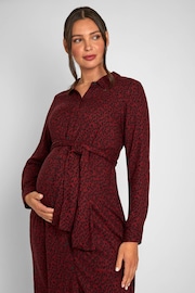 JoJo Maman Bébé Burgundy Red Animal Print Shirt Maternity Dress With Tie - Image 5 of 9