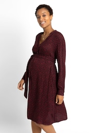 JoJo Maman Bébé Burgundy Red Animal Print Shirt Maternity Dress With Tie - Image 8 of 9