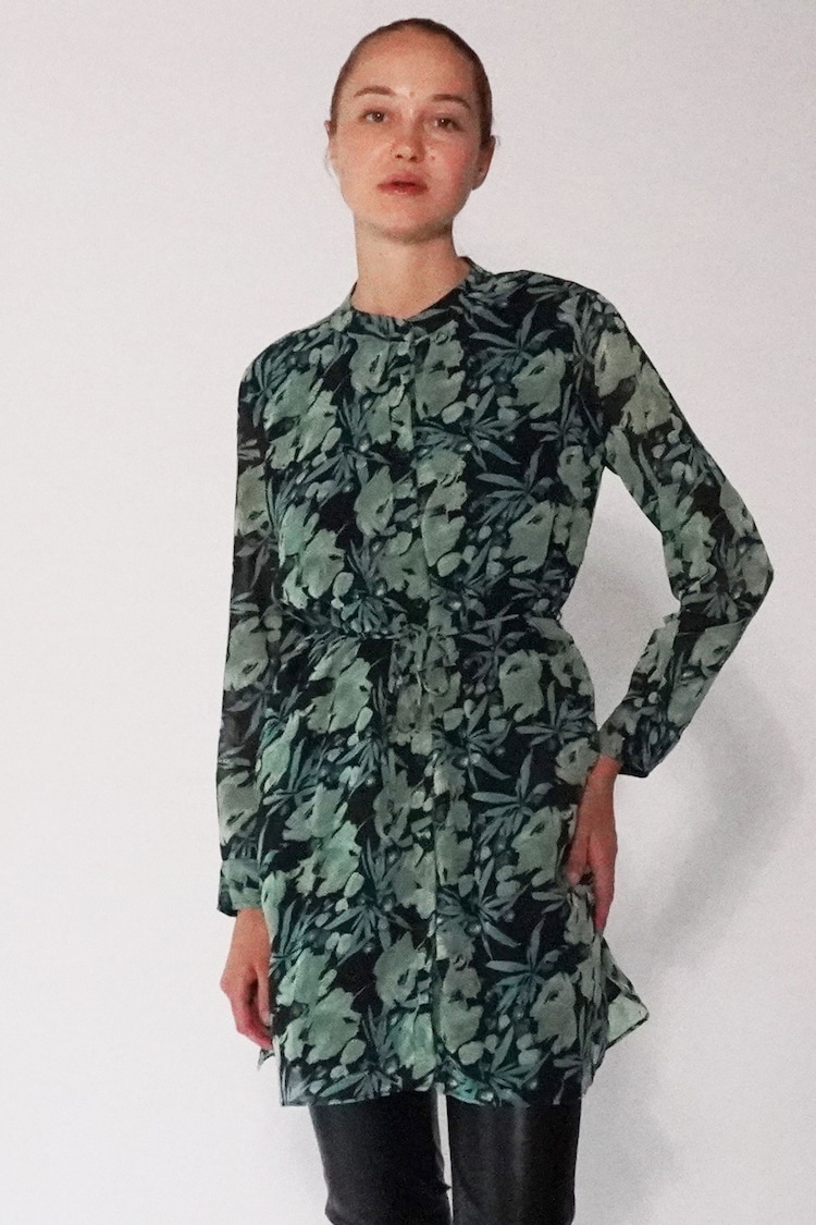 Religion Green Long Line Tunic Shirt Dress In Hand Painted Prints - Image 1 of 6