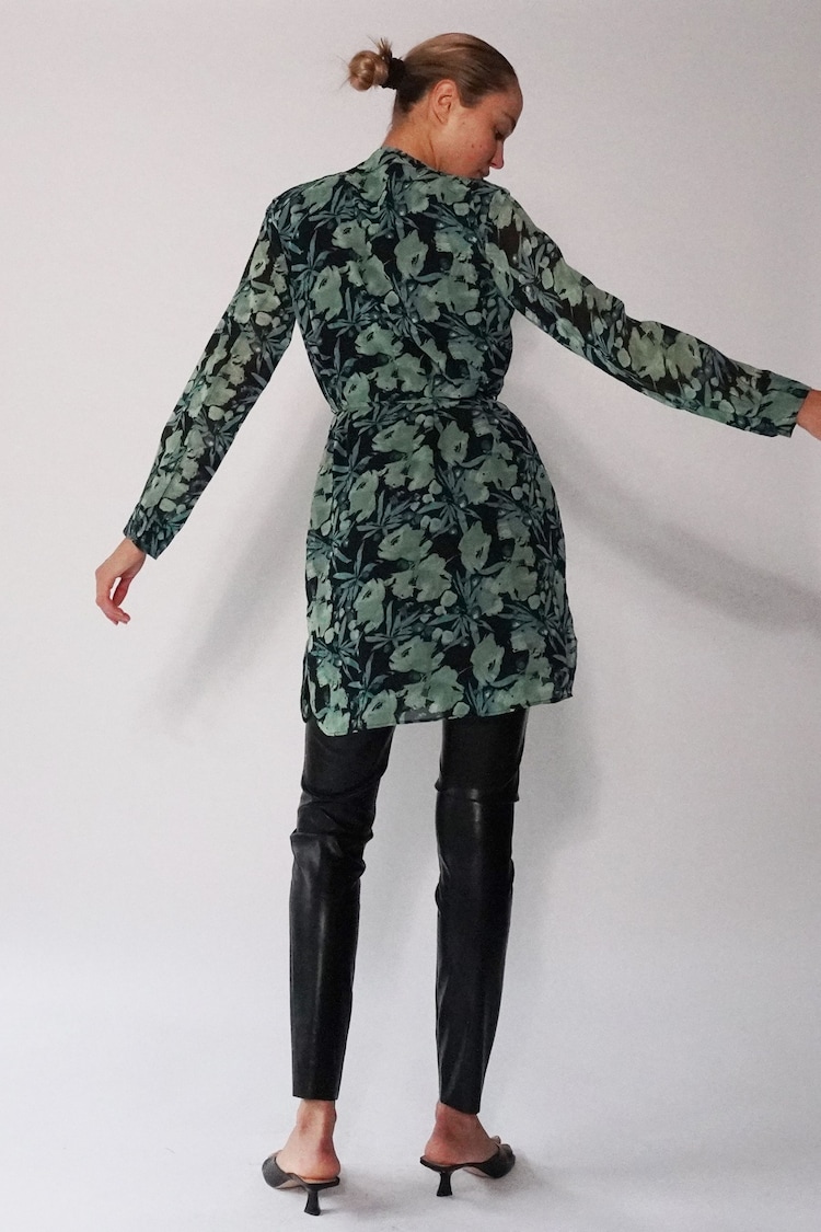 Religion Green Long Line Tunic Shirt Dress In Hand-Painted Prints - Image 6 of 6