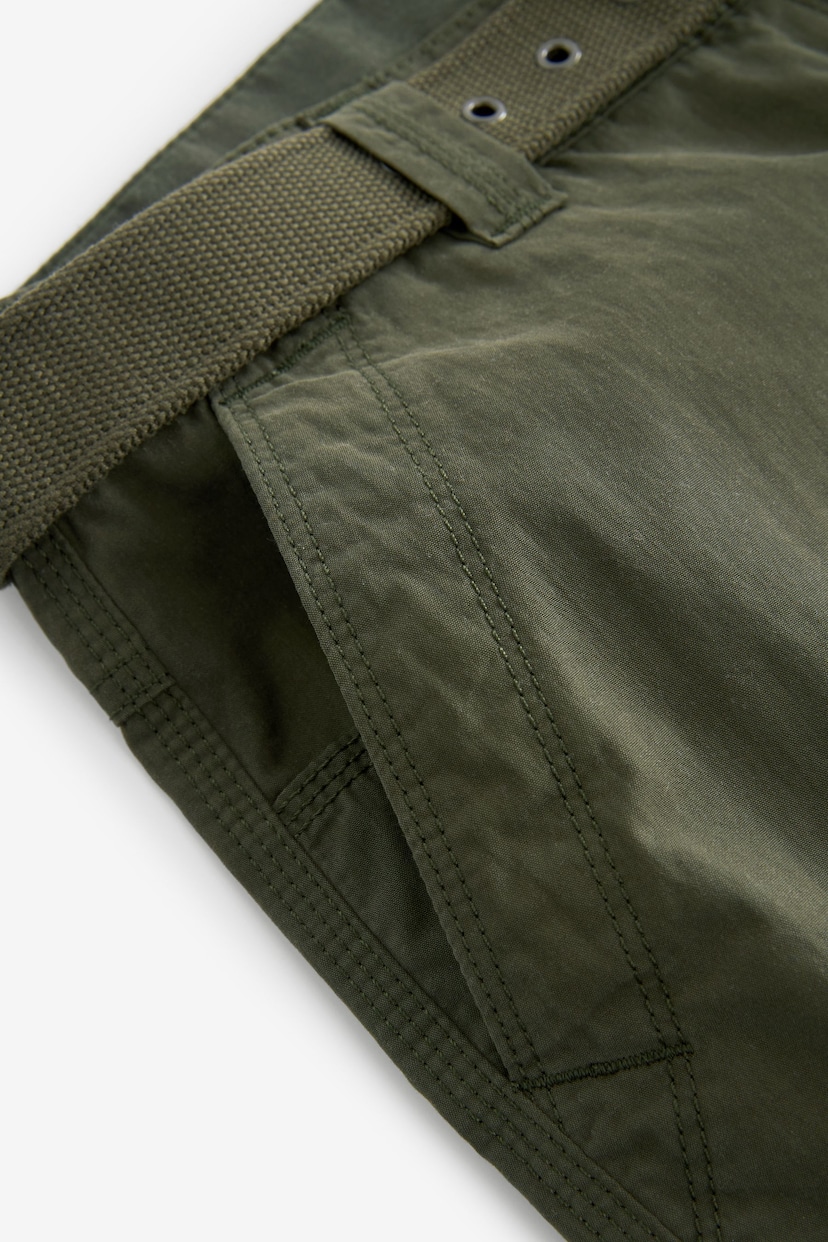 Khaki Green Long Length Belted Cargo Shorts - Image 7 of 8