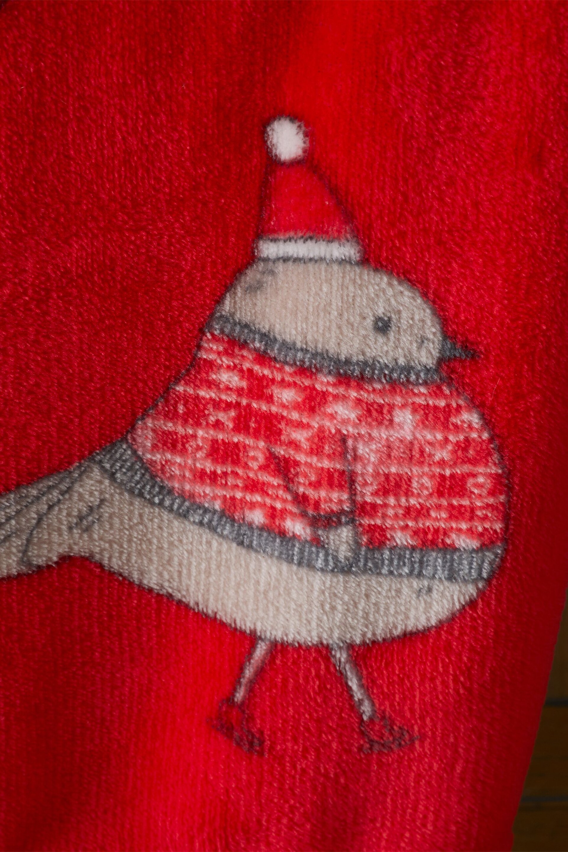 Catherine Lansfield Red Teddy Christmas Robins Warm And Cosy Fleece Throw - Image 2 of 4