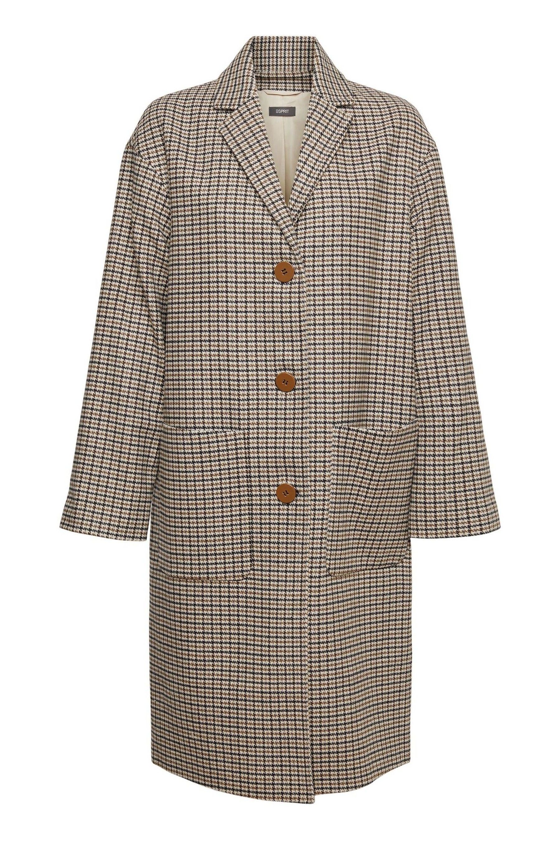 Buy Esprit Cream Houndstooth Wool Mix Coat from Next Luxembourg