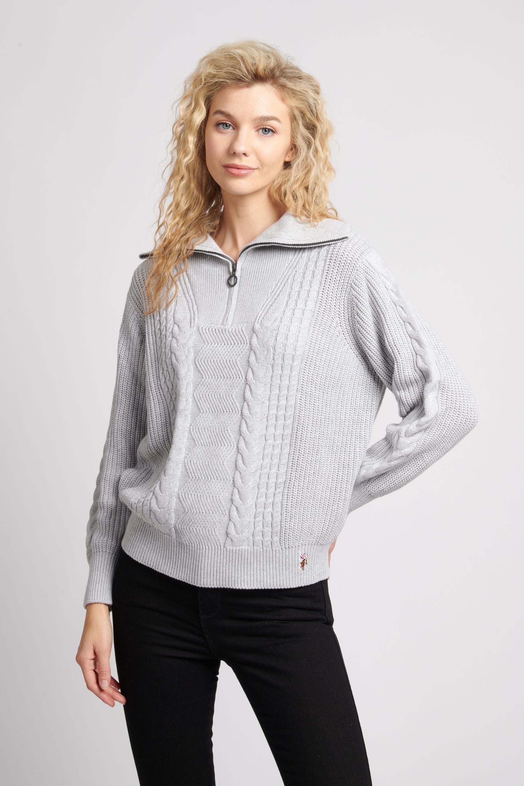 Buy U.S. Polo Assn. Womens Chunky Knit Zip Neck Jumper from Next Luxembourg