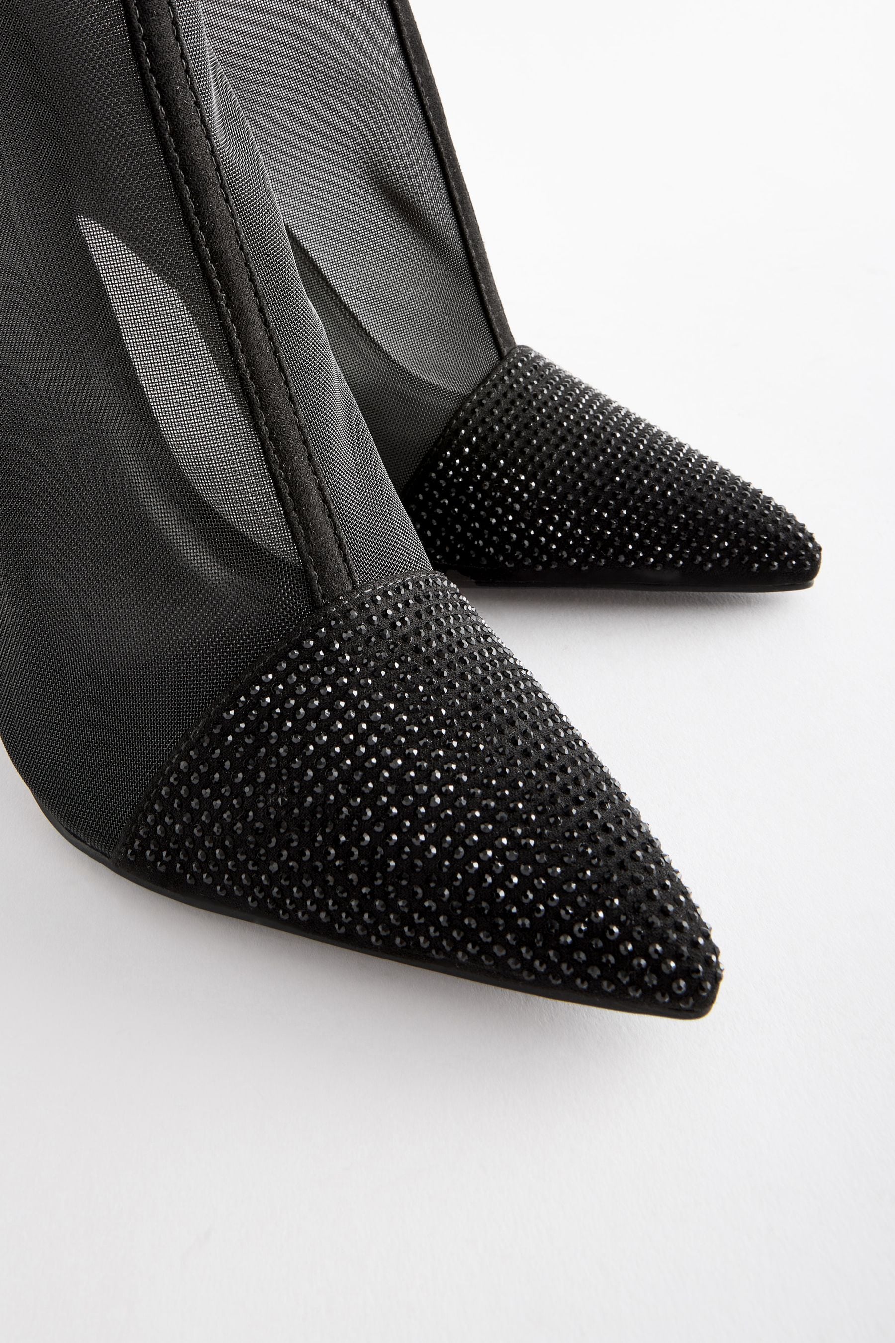 Black Bling Toe Ankle Mesh Boots