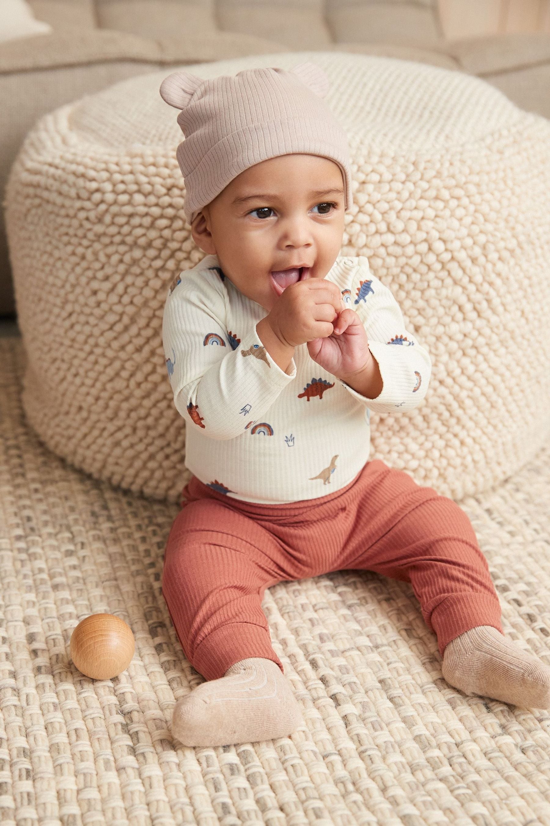 Buy Ecru Cream Rust Brown Dinosaur Baby Leggings 3 Pack from Next Austria