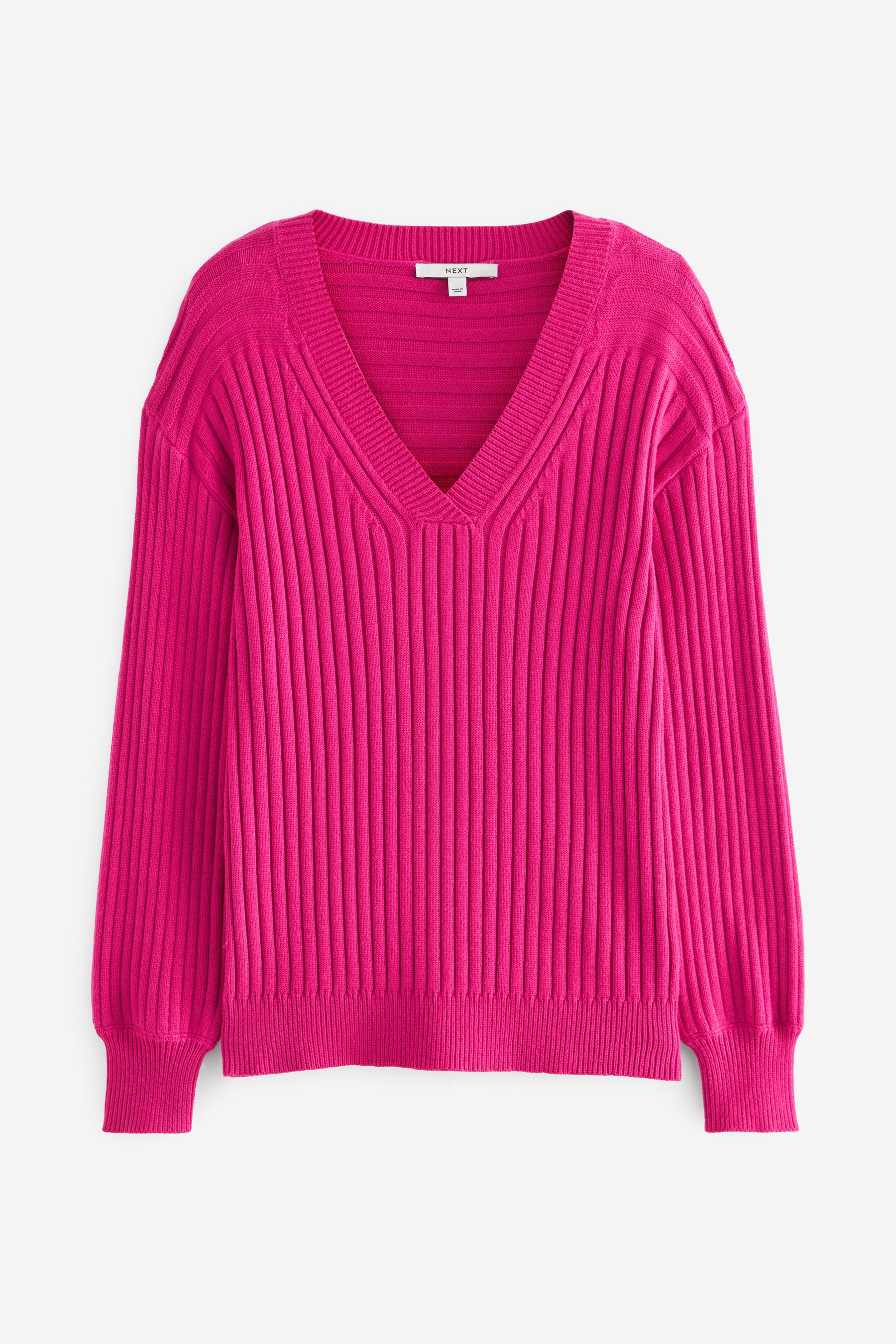 Buy Bright Pink Ribbed V Neck Jumper from Next Luxembourg