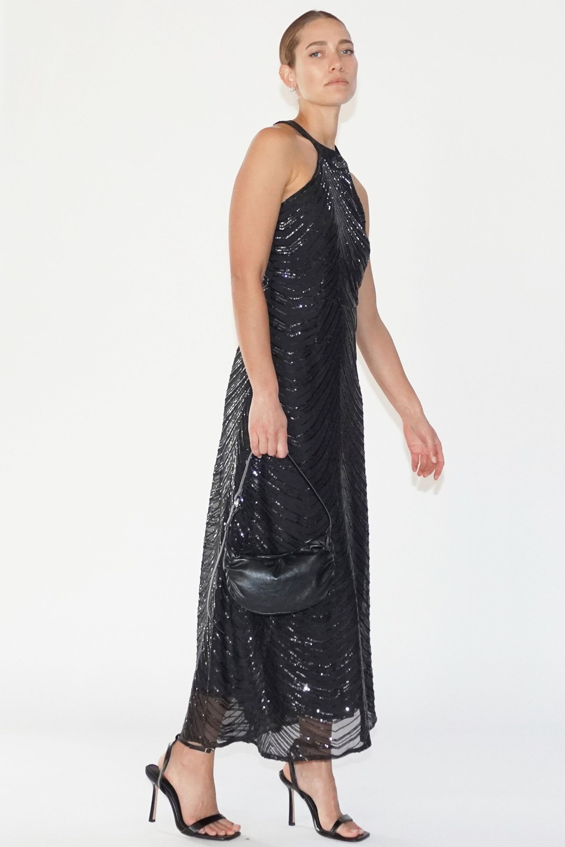 Religion Black Halterneck Beaded Sequin Midi Maxi Dress - Image 3 of 6