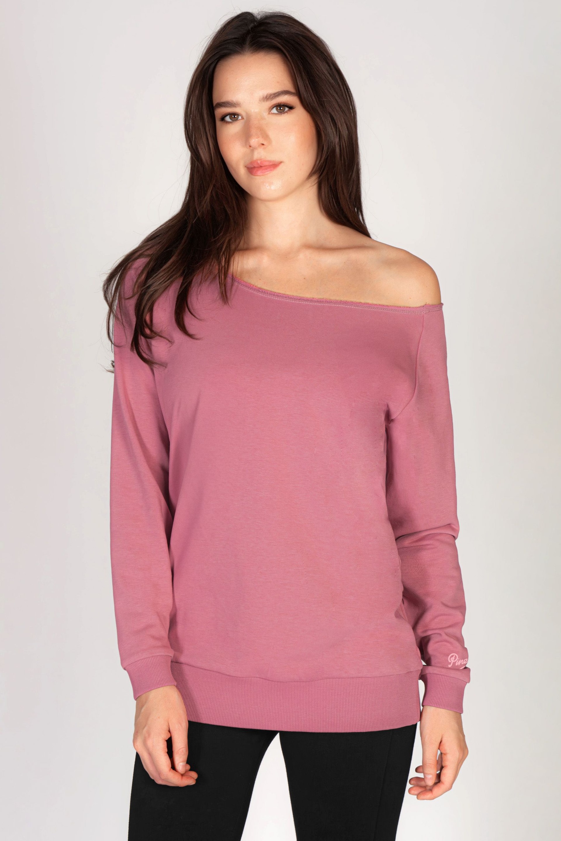 Pineapple Pink Womens Off Shoulder Longline Sweatshirt - Image 1 of 5