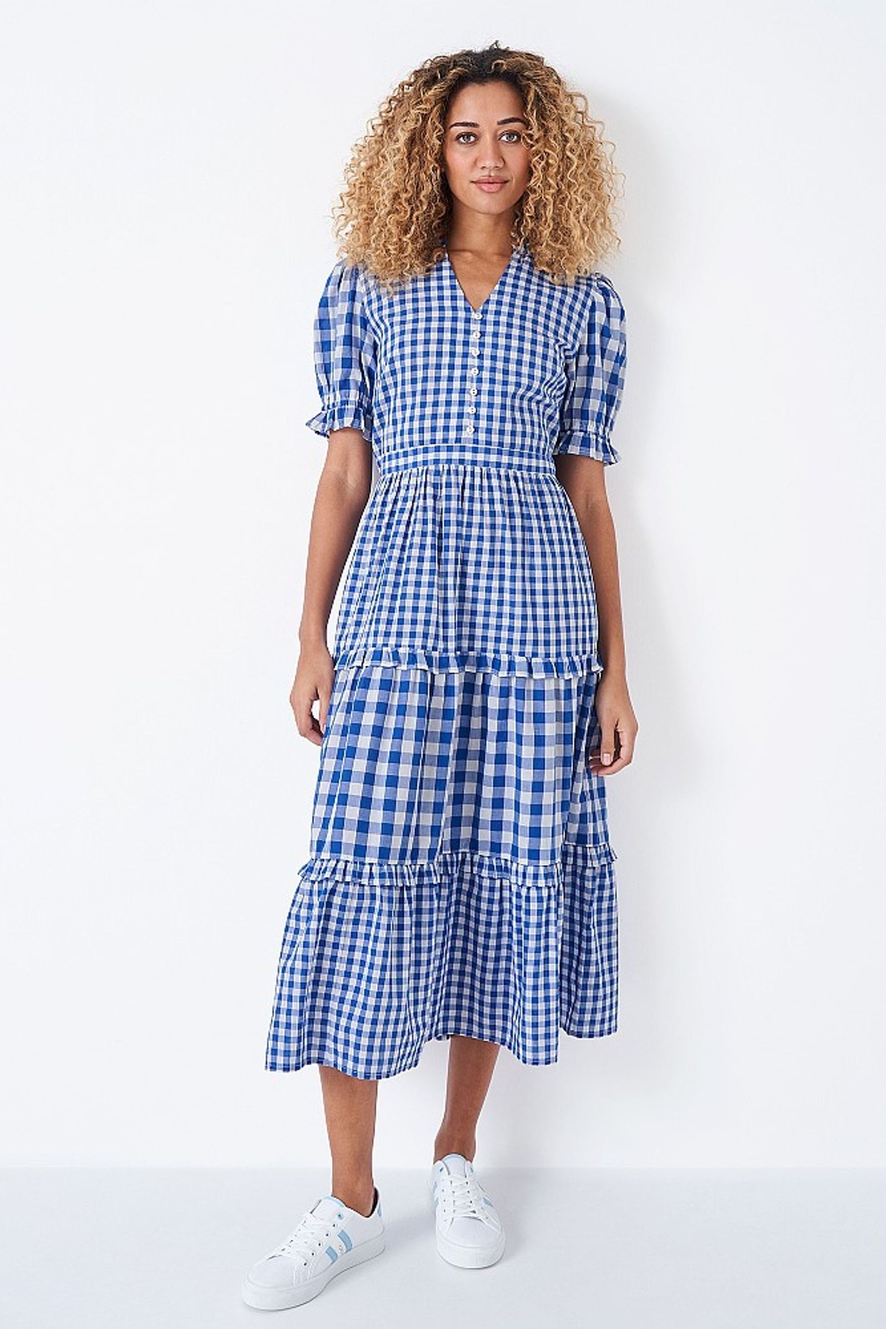 Navy and white check dress shop