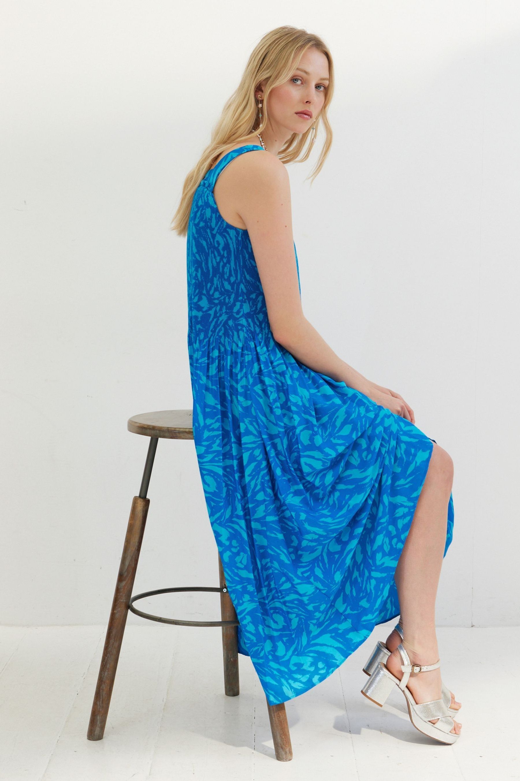 Buy Oliver Bonas Blue Texture Print Strappy Midi Dress from Next Luxembourg
